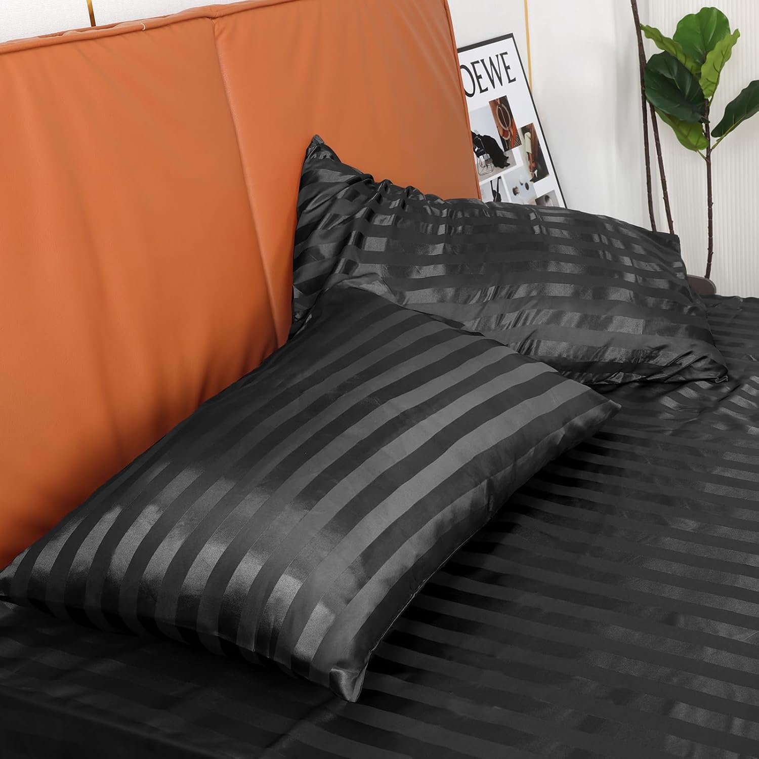 image:image3Piece Bedding Bundle 1 Twin Fitted Sheet amp 2 Queen Pillowcases Black Stripes Soft amp WrinkleResistant