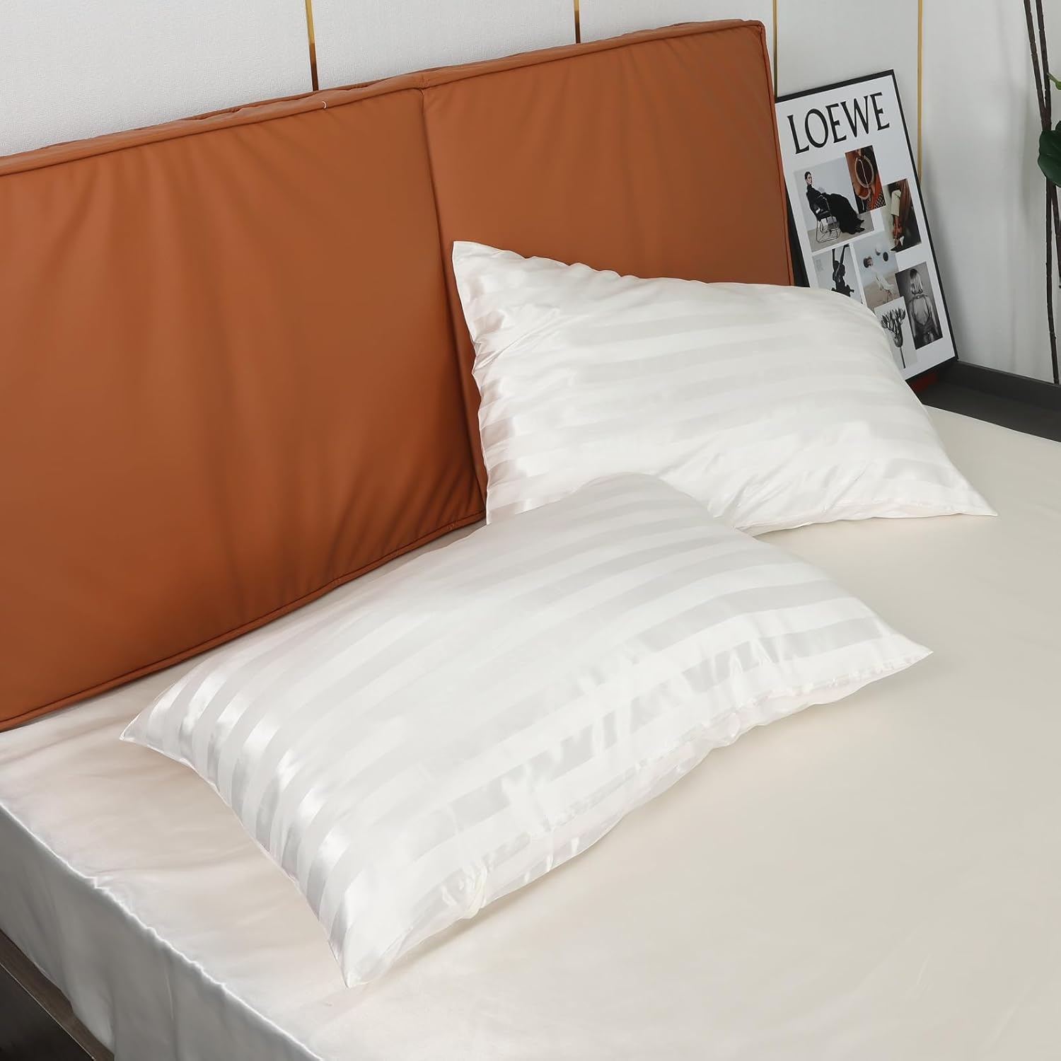image:image3Piece Bedding Bundle Full Fitted Sheet amp 2 Queen Pillowcases White Stripes Soft amp WrinkleResistant