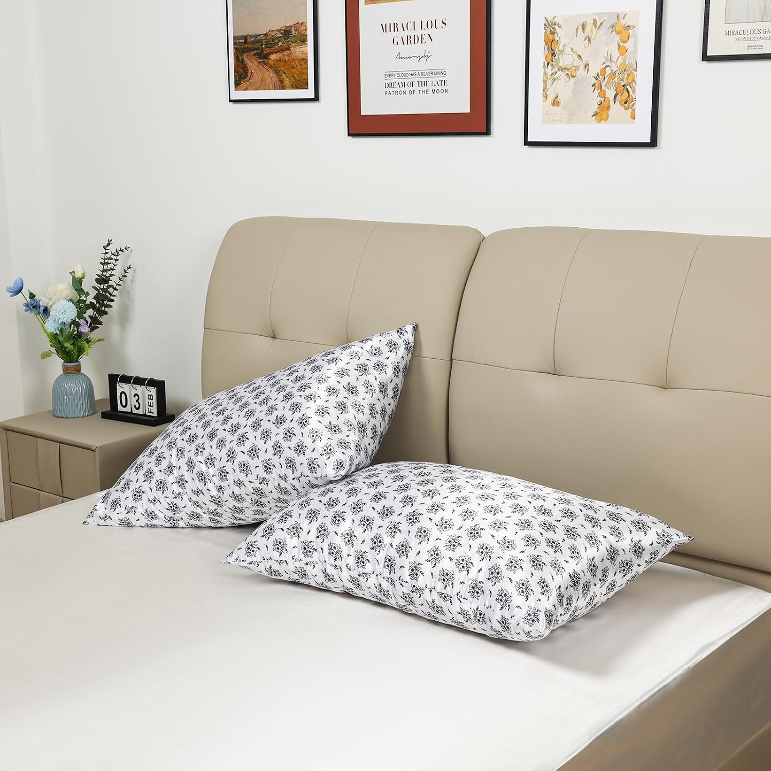 image:image3Piece Satin Bedding Bundle Twin XL Fitted Sheet amp 2 Queen Pillowcases Black Floral Soft amp WrinkleResistant