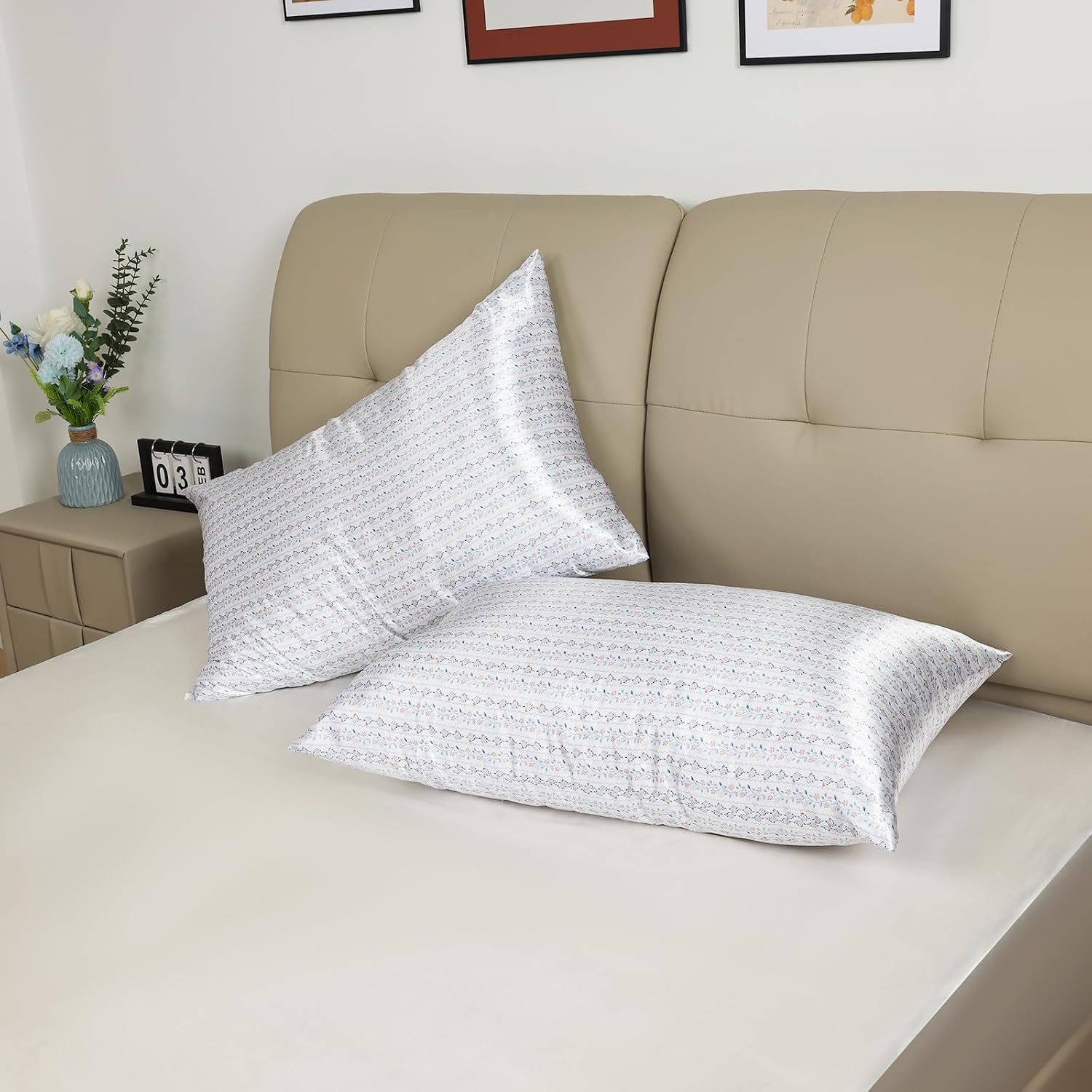 image:image3Piece Satin Bedding Bundle Twin XL Fitted Sheet amp 2 Queen Pillowcases Floral Stripe Ultra Soft amp Easy Care