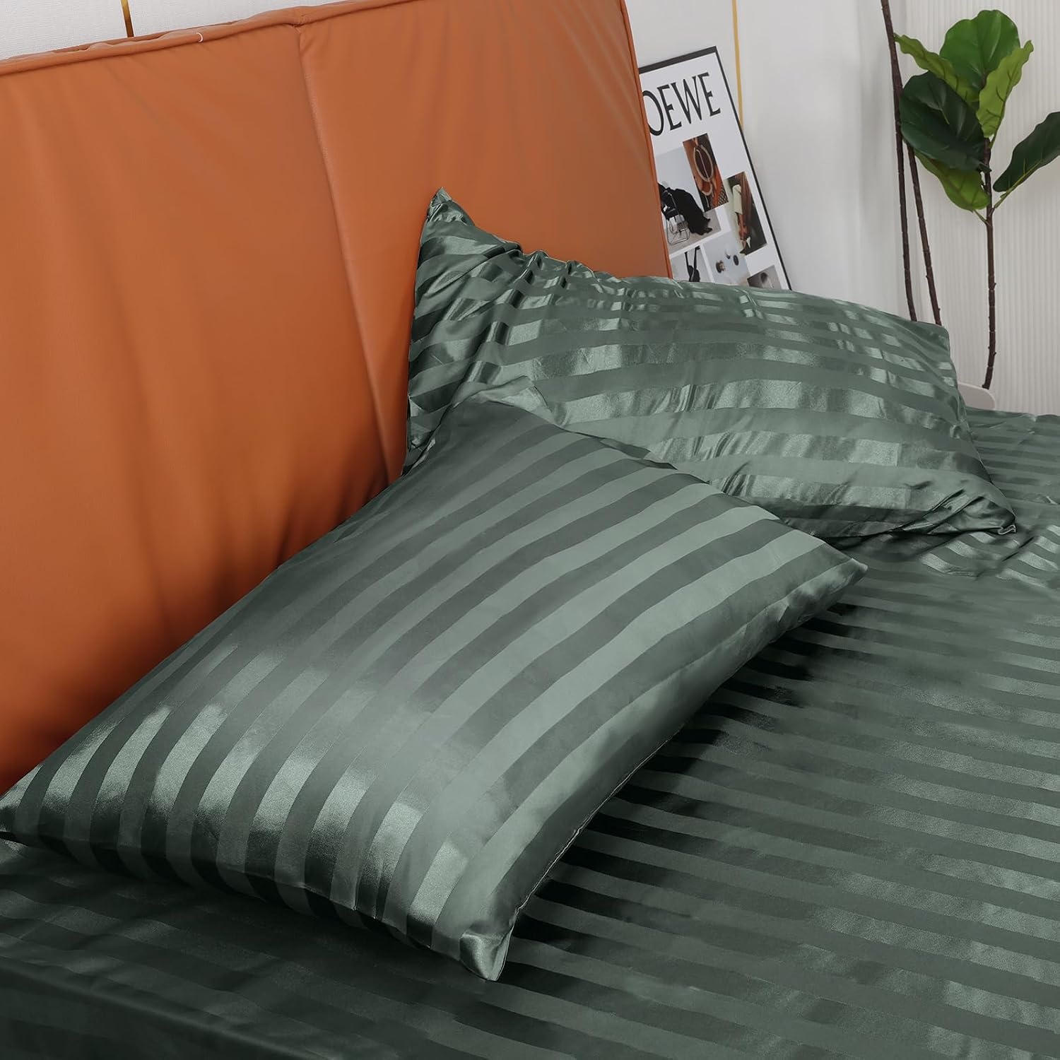image:image3pcs Bedding Bundle King Fitted Sheet amp 2 Pillowcases 20 x 40 Dark Grey Stripes Ultra Soft amp Easy Care
