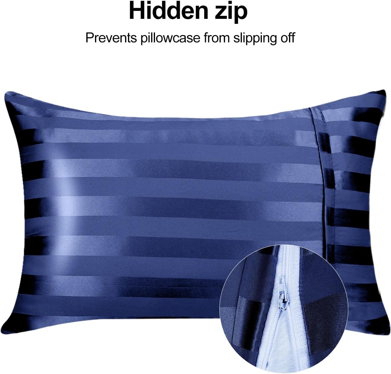 image:image3pcs Bedding Bundle Twin XL Fitted Sheet amp 2 Queen Pillowcases Navy Blue Stripes Ultra Soft amp Easy Care