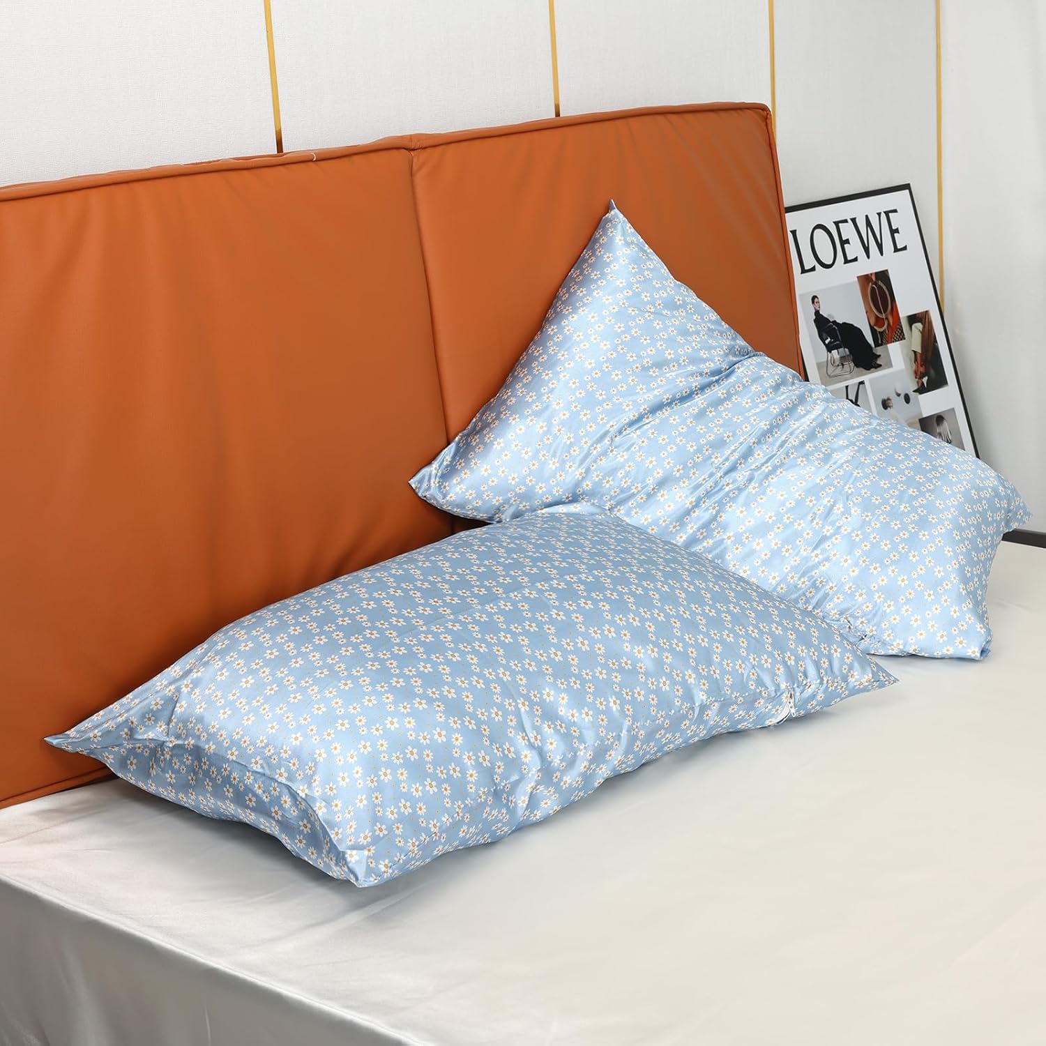 image:imageBundle Set King Fitted Sheet and 2 Pillowcases 20 x 40 3 Items Blue Daisy WrinkleResistant amp Hair Care