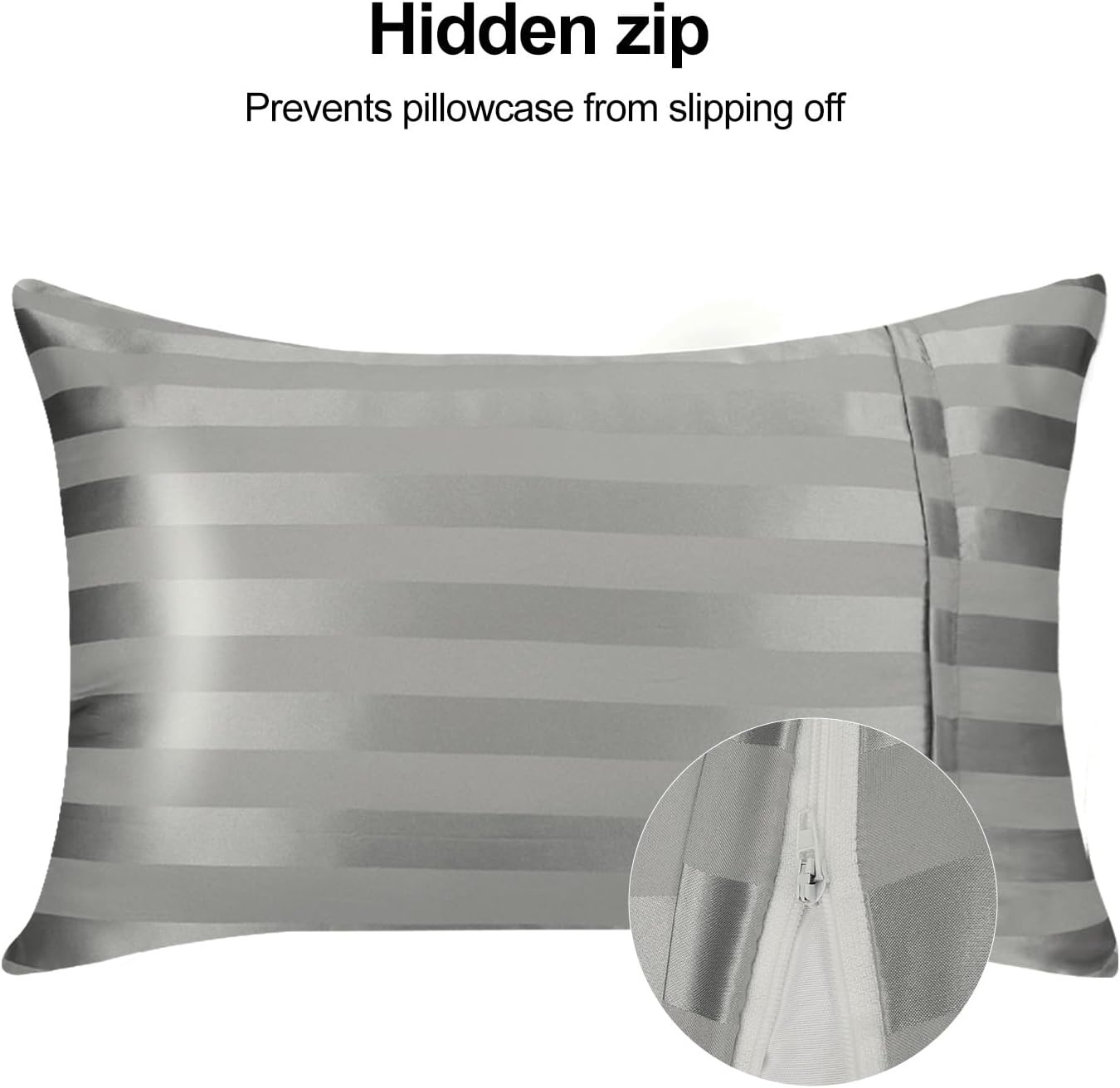 image:imageFitted Sheet Bundle with 2 Pillowcases Queen Size 3 Items Light Grey Stripes Perfect for Seasonal Bedding Switch