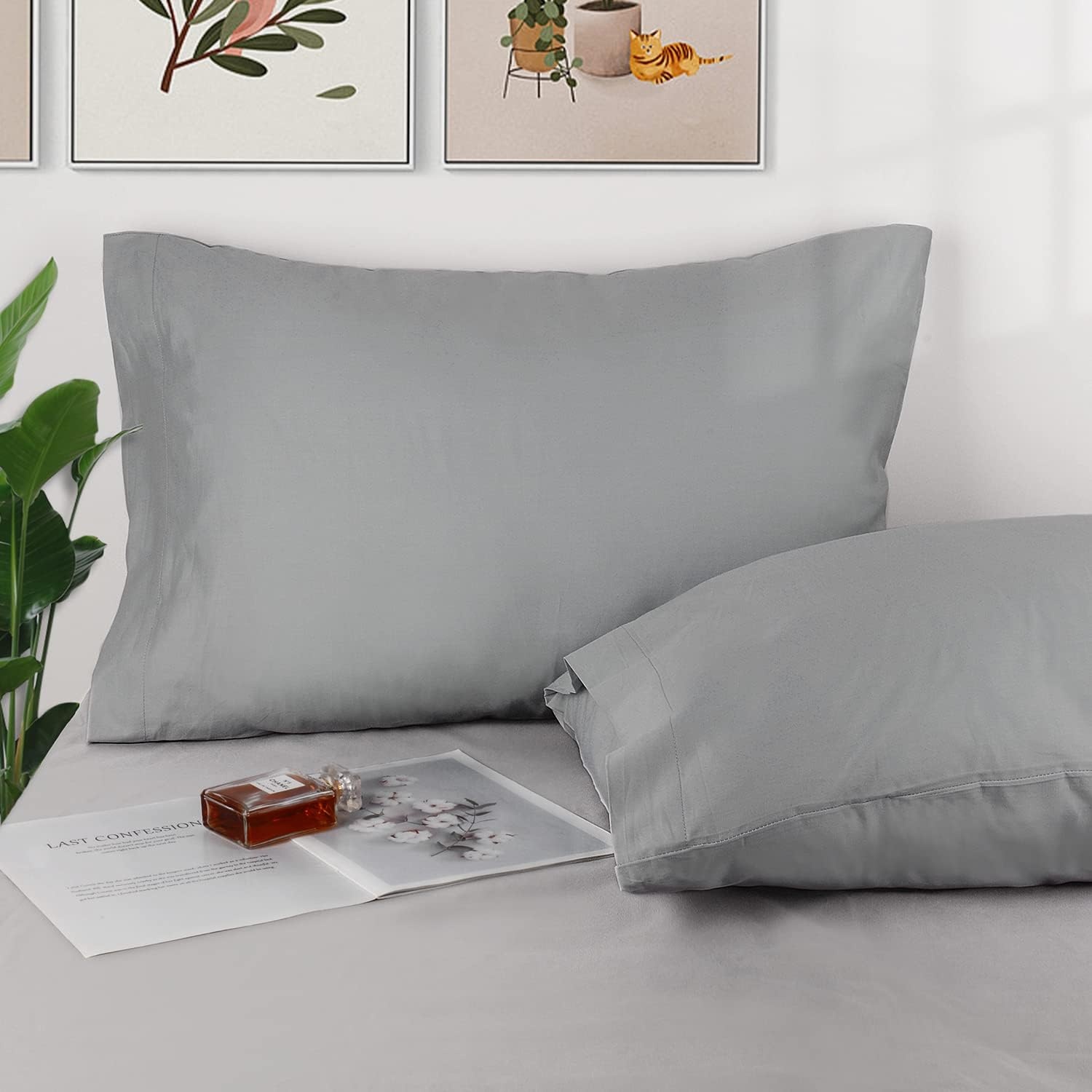 image:imageLirex 2 Pack Pillow Cases100 Cotton Breathable Pillowcases20X 36 King StandardSky BlueDark Grey