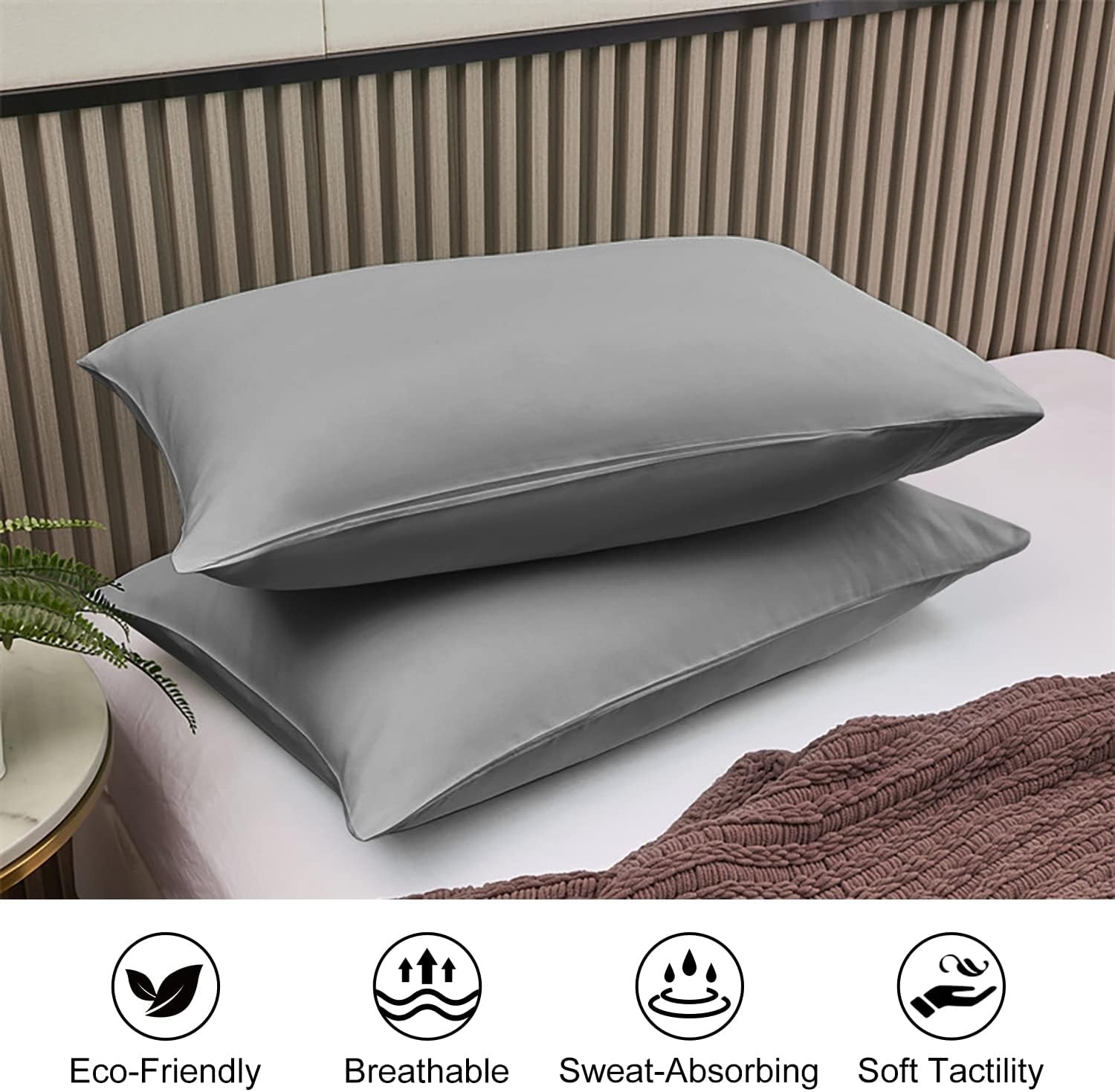 image:imageLirex 2 Pack Pillow Cases100 Cotton Breathable Pillowcases20X 36 King StandardSky BlueDark Grey