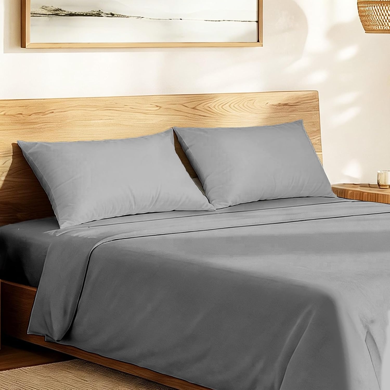 image:imageLirex 2 Pack Pillow Cases100 Cotton Breathable Pillowcases20X 36 King StandardSky BlueDark Grey