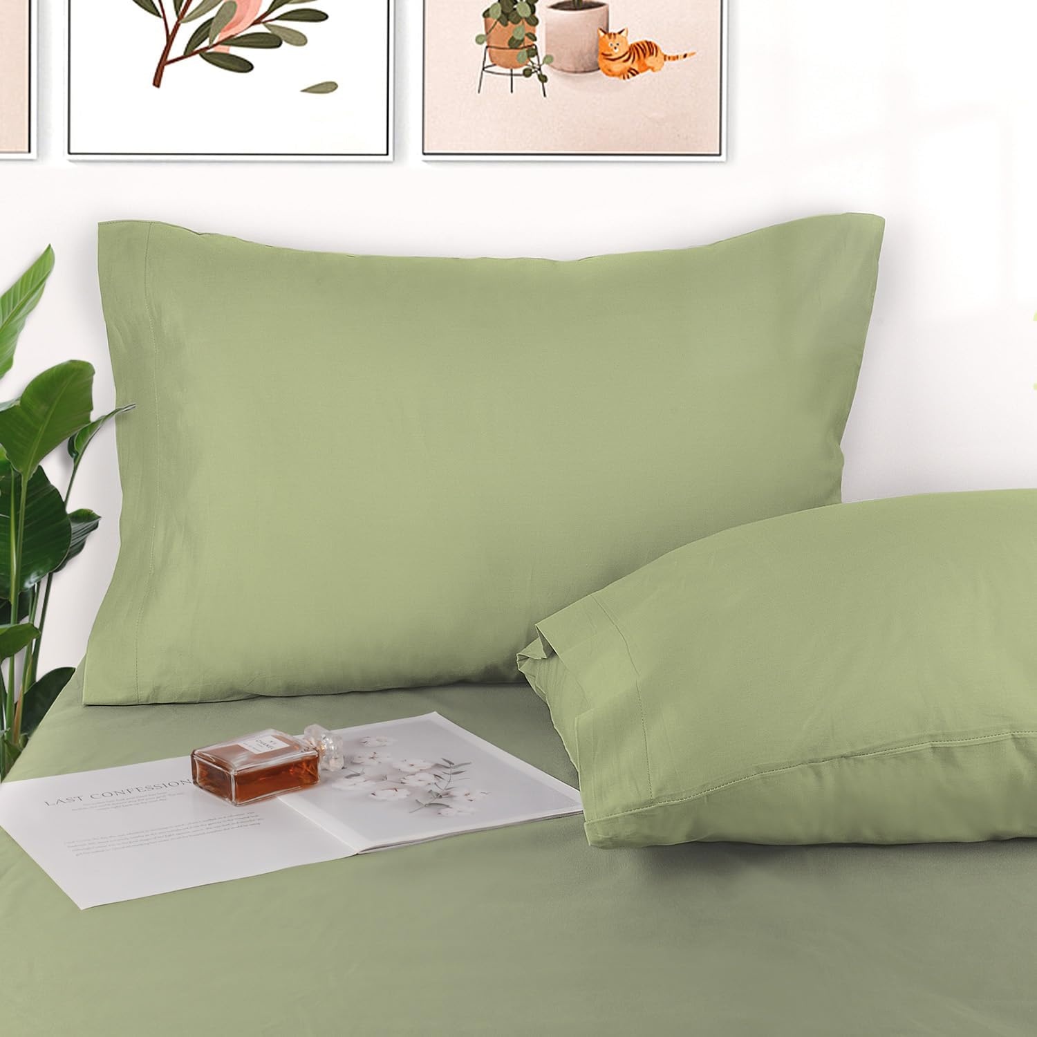 image:imageLirex 2 Pack Pillow Cases100 Cotton Breathable Pillowcases20X 36 King StandardSky BlueGreen
