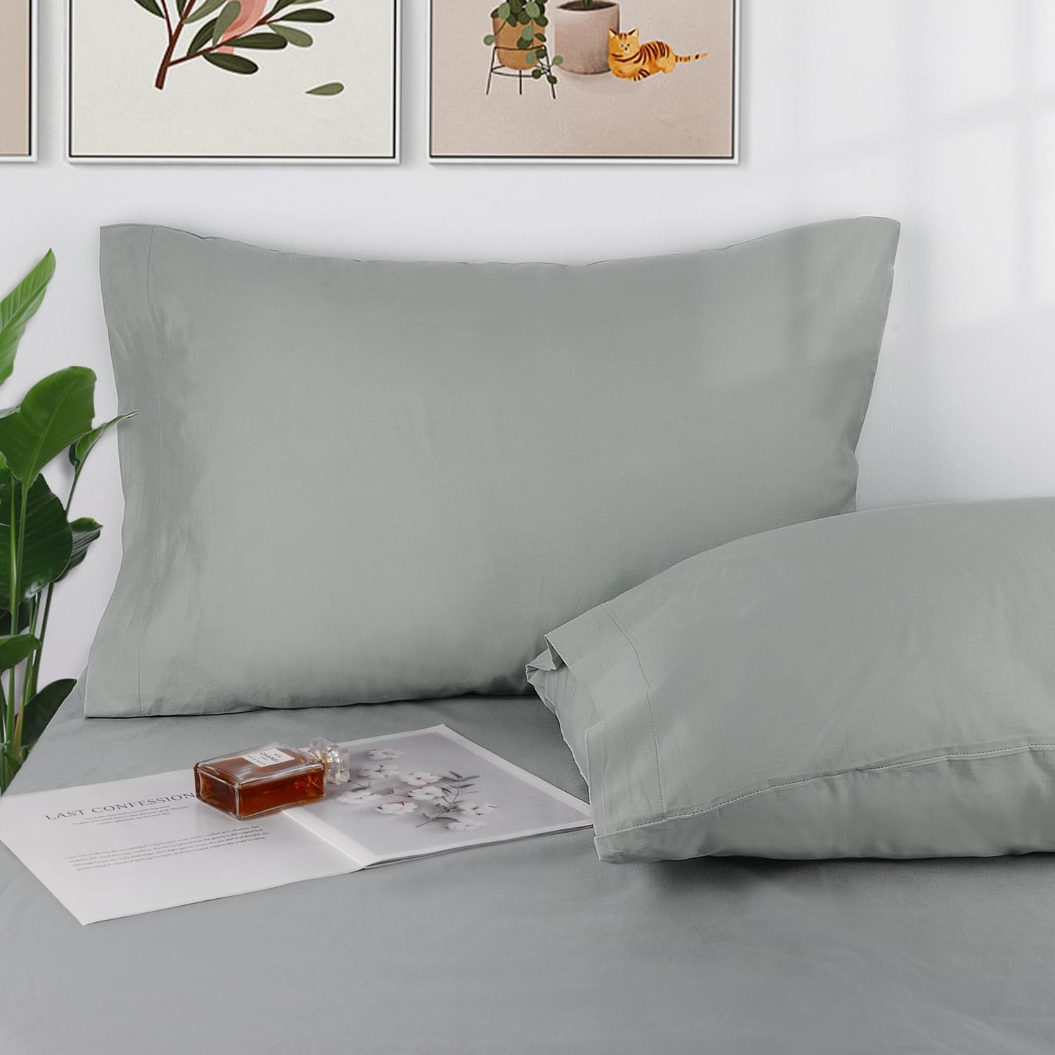 image:imageLirex 2 Pack Pillow Cases100 Cotton Breathable Pillowcases20X 36 King StandardSky BlueGrey