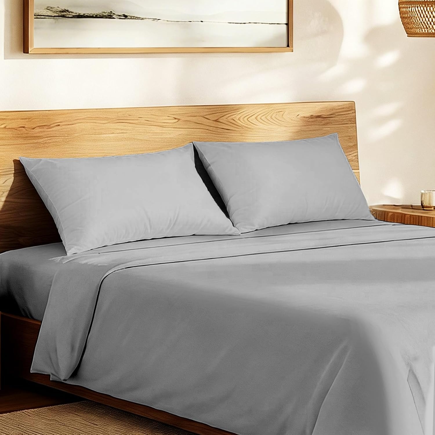 image:imageLirex 2 Pack Pillow Cases100 Cotton Breathable Pillowcases20X 36 King StandardSky BlueGrey