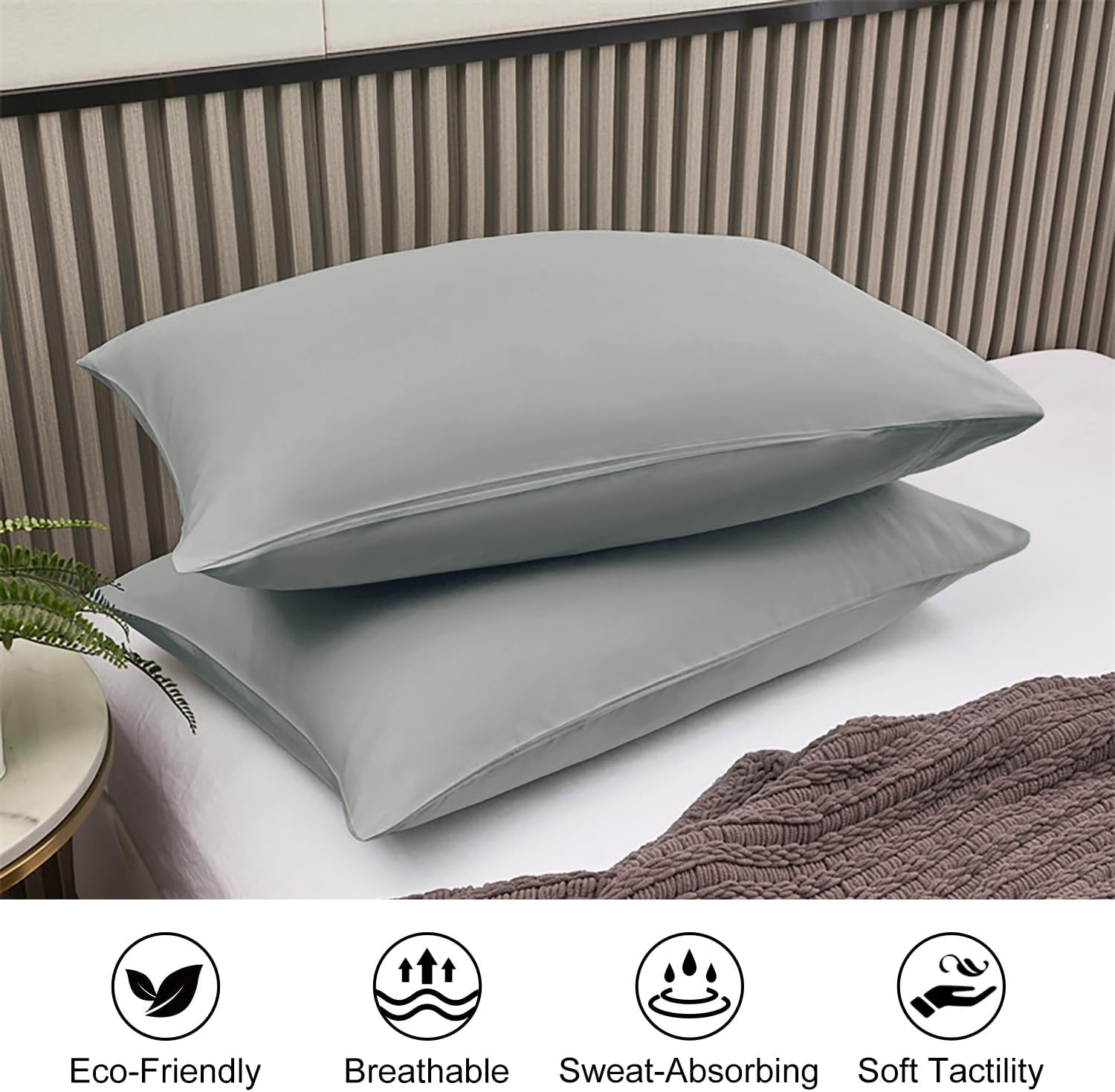image:imageLirex 2 Pack Pillow Cases100 Cotton Breathable Pillowcases20X 36 King StandardSky BlueGrey