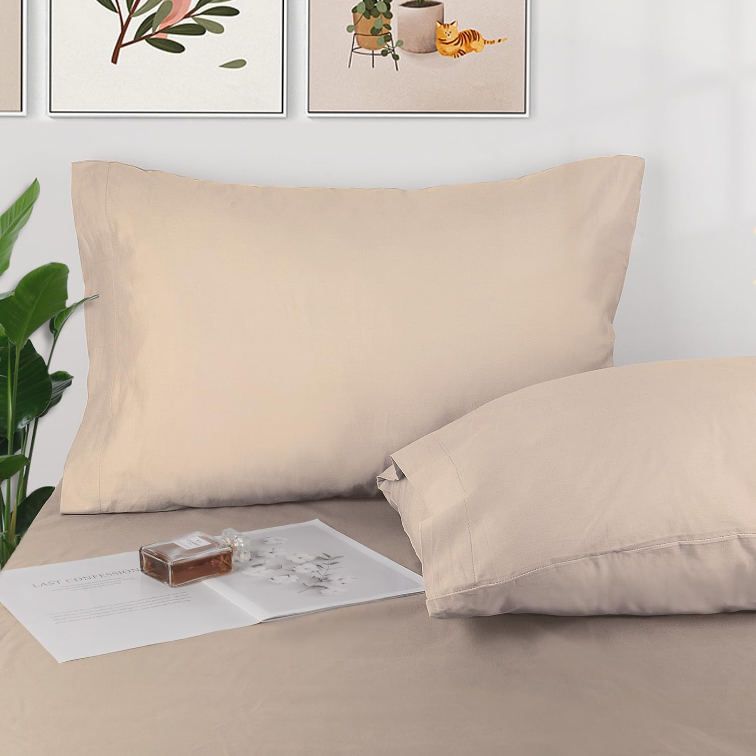 image:imageLirex 2 Pack Pillow Cases100 Cotton Breathable Pillowcases20X 36 King StandardSky BlueLight Coffee