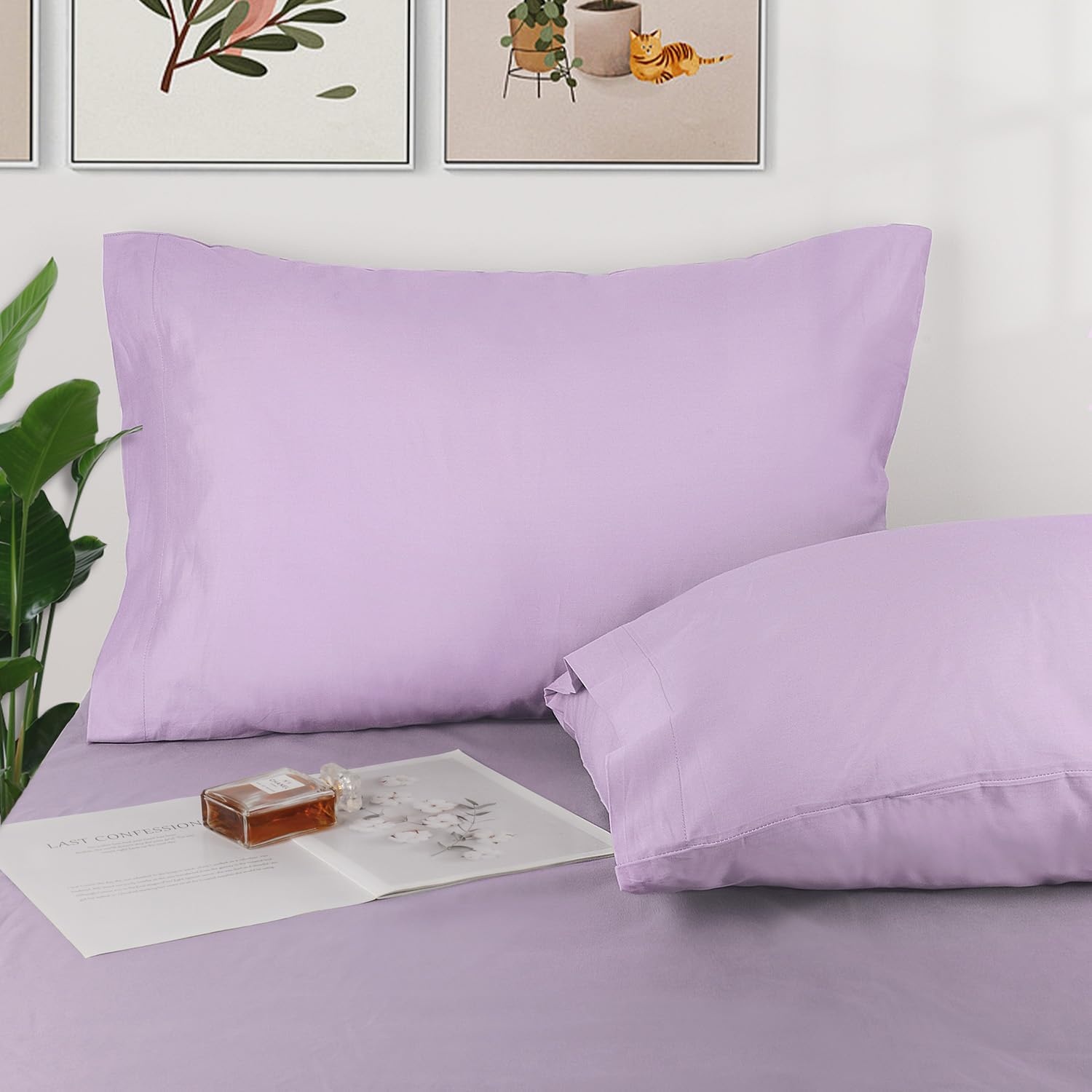 image:imageLirex 2 Pack Pillow Cases100 Cotton Breathable Pillowcases20X 36 King StandardSky BluePurple Taro