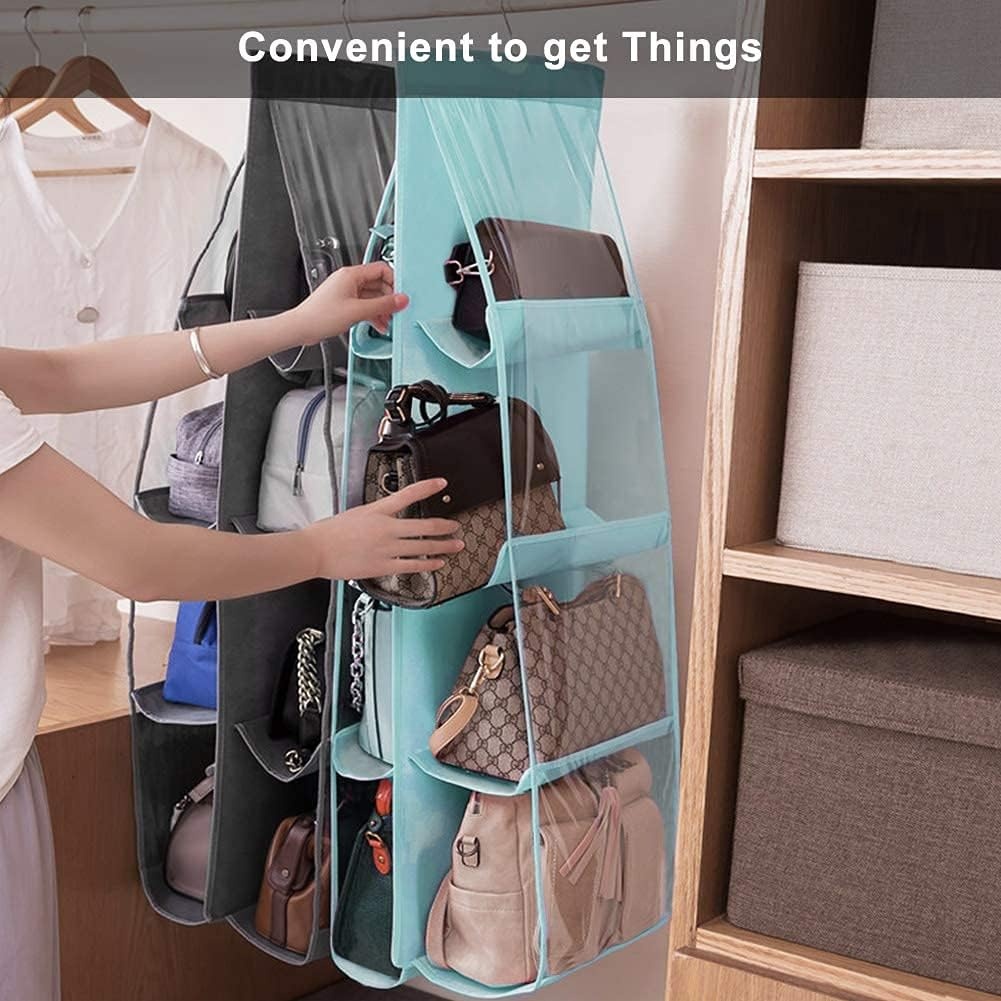 image:imageLirex 2Pack Handbag Hanging Purse Organizer for Closet 8 Pocket Handbag Storage Organizer Hanger Oxford Cloth Closet Organizer for Family Closet Bedroom Foldable and Universal Fit GreyDark Grey
