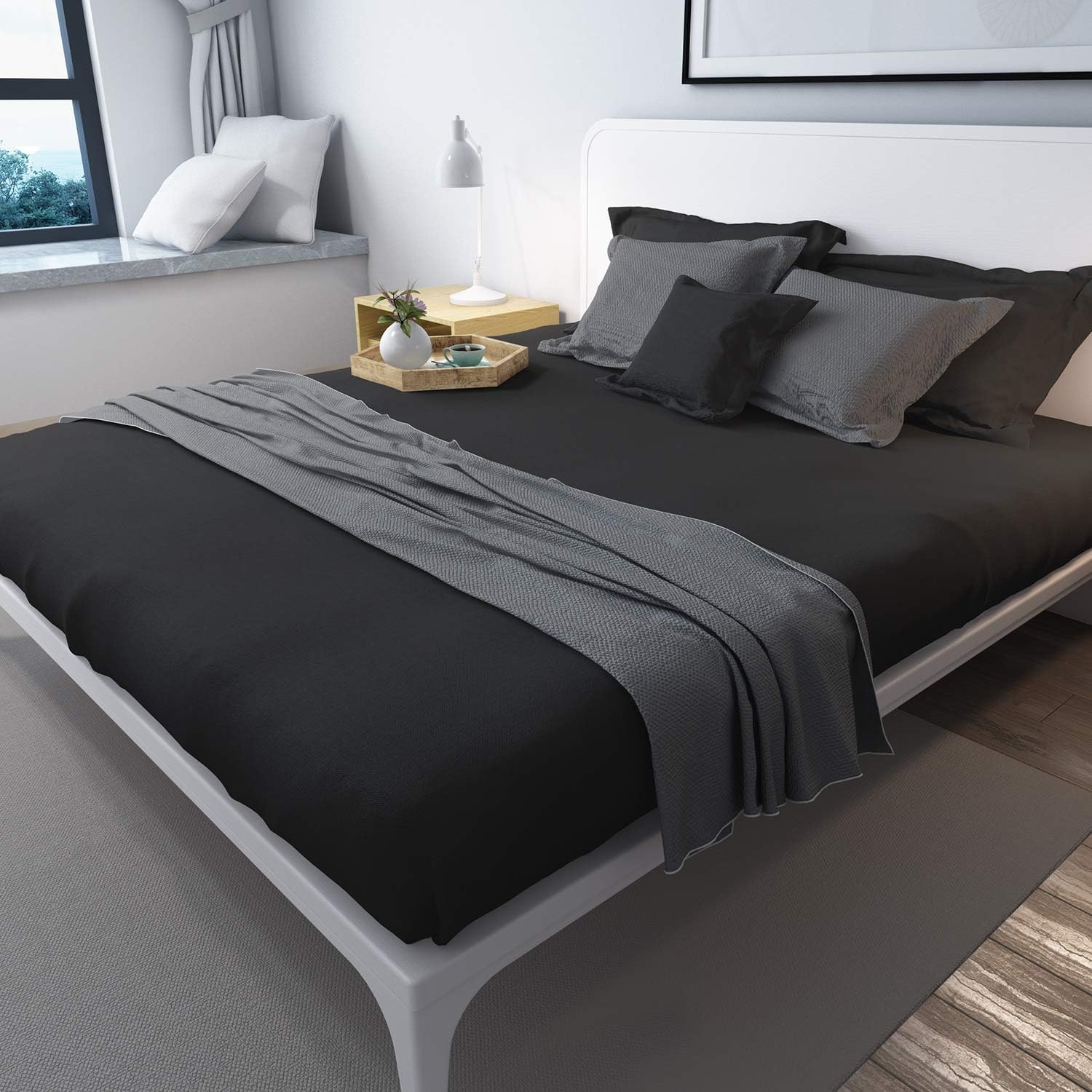 image:imageLirex 2Pack Twin Size Flat Sheet Set UltraSoft Brushed 1800 Microfiber Breathable amp WrinkleFree Machine Washable Navy BlueBlack