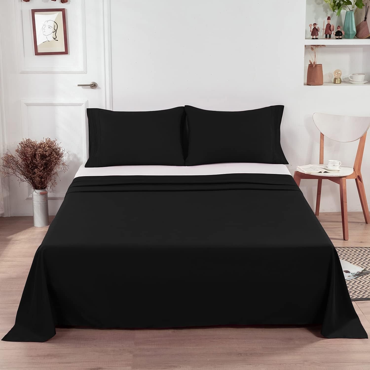 image:imageLirex 2Pack Twin Size Flat Sheet Set UltraSoft Brushed 1800 Microfiber Breathable amp WrinkleFree Machine Washable Navy BlueBlack