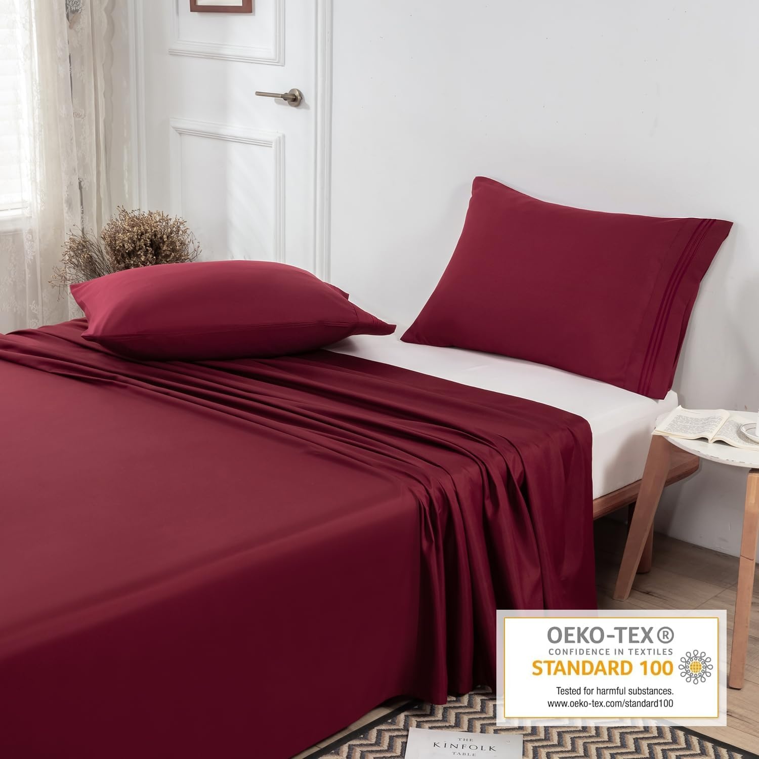 image:imageLirex 2Pack Twin Size Flat Sheet Set UltraSoft Brushed 1800 Microfiber Breathable amp WrinkleFree Machine Washable Navy BlueBurgundy