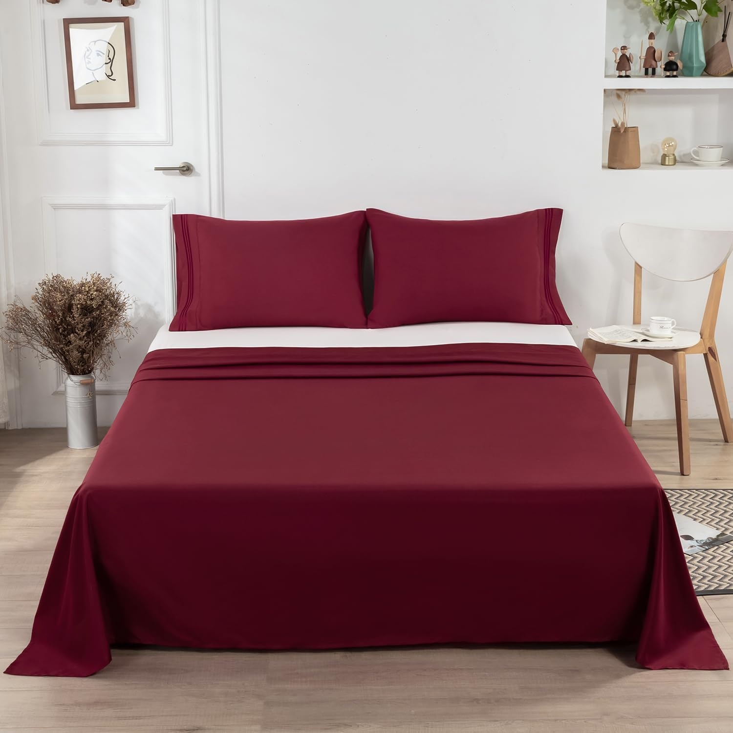 image:imageLirex 2Pack Twin Size Flat Sheet Set UltraSoft Brushed 1800 Microfiber Breathable amp WrinkleFree Machine Washable Navy BlueBurgundy