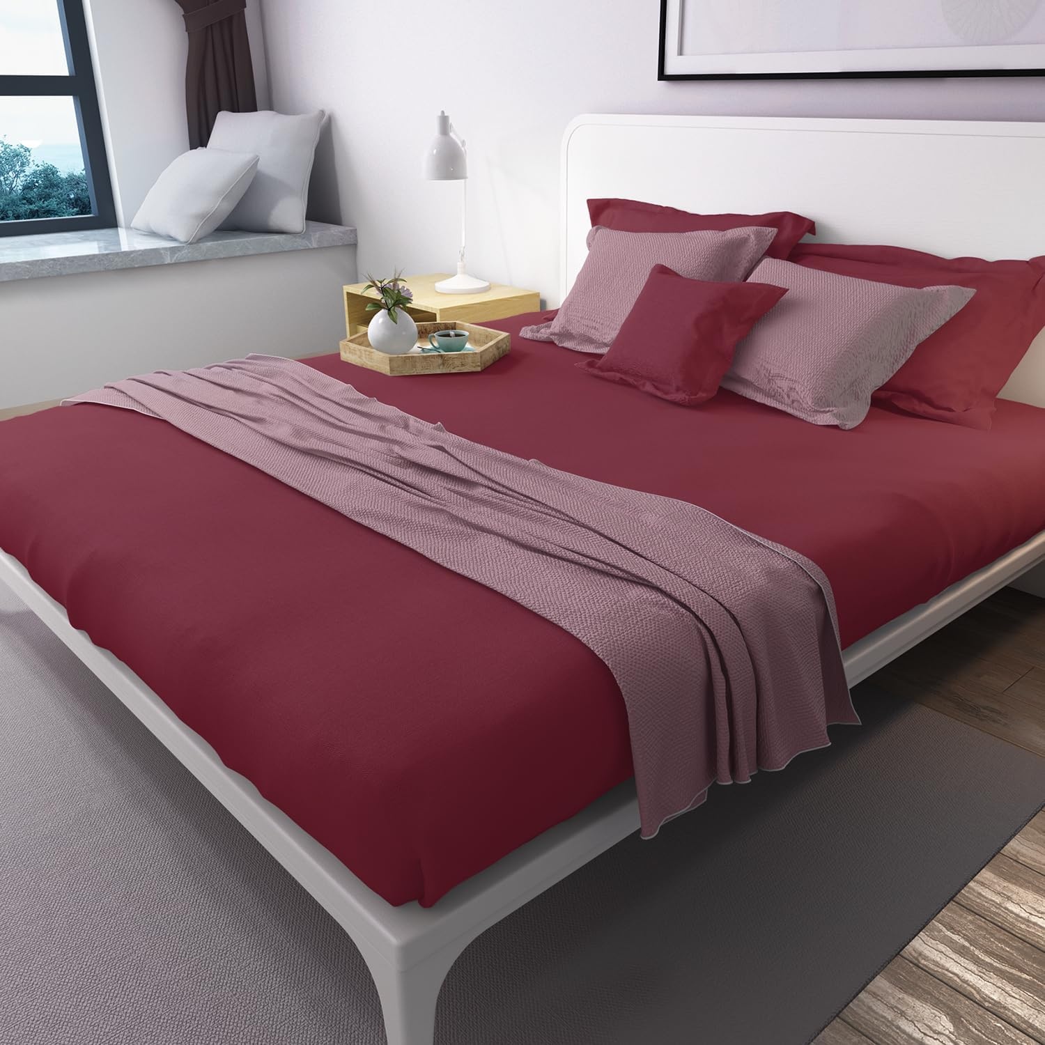 image:imageLirex 2Pack Twin Size Flat Sheet Set UltraSoft Brushed 1800 Microfiber Breathable amp WrinkleFree Machine Washable Navy BlueBurgundy