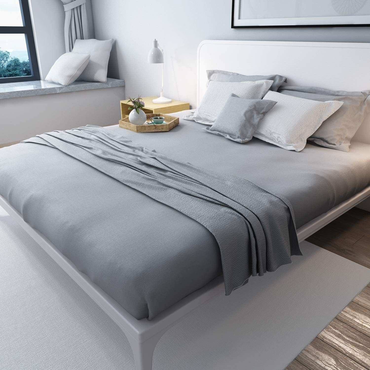 image:imageLirex 2Pack Twin Size Flat Sheet Set UltraSoft Brushed 1800 Microfiber Breathable amp WrinkleFree Machine Washable Navy BlueGrey