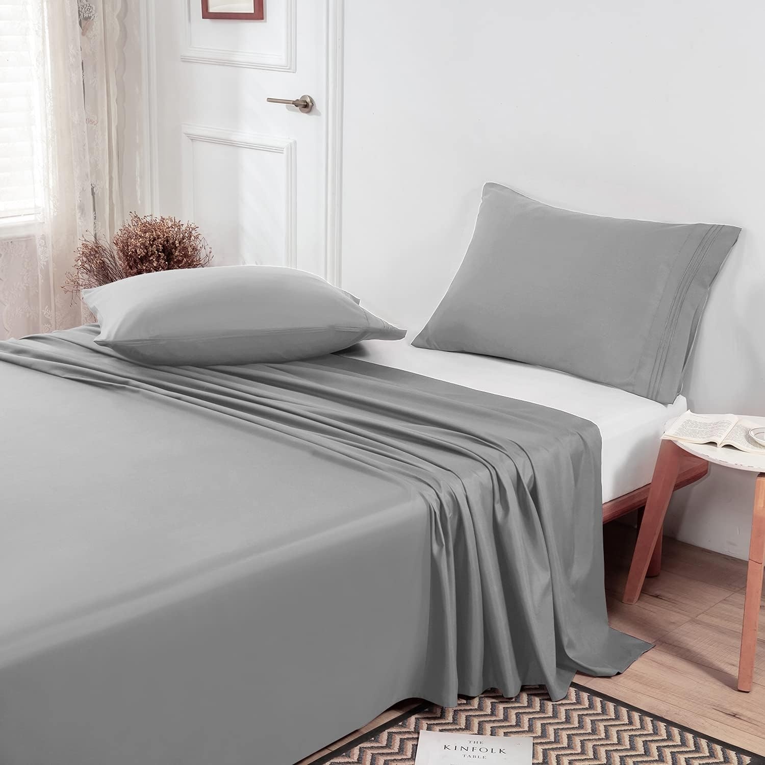 image:imageLirex 2Pack Twin Size Flat Sheet Set UltraSoft Brushed 1800 Microfiber Breathable amp WrinkleFree Machine Washable Navy BlueGrey