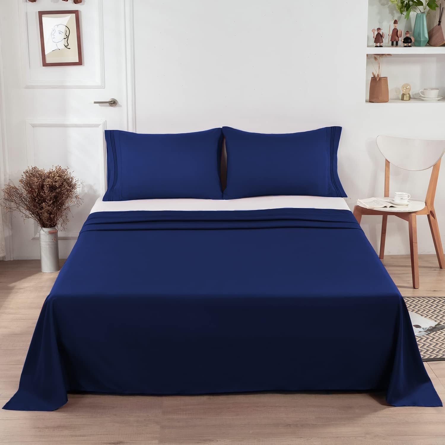 image:imageLirex 2Pack Twin Size Flat Sheet Set UltraSoft Brushed 1800 Microfiber Breathable amp WrinkleFree Machine Washable Navy BlueNavy Blue
