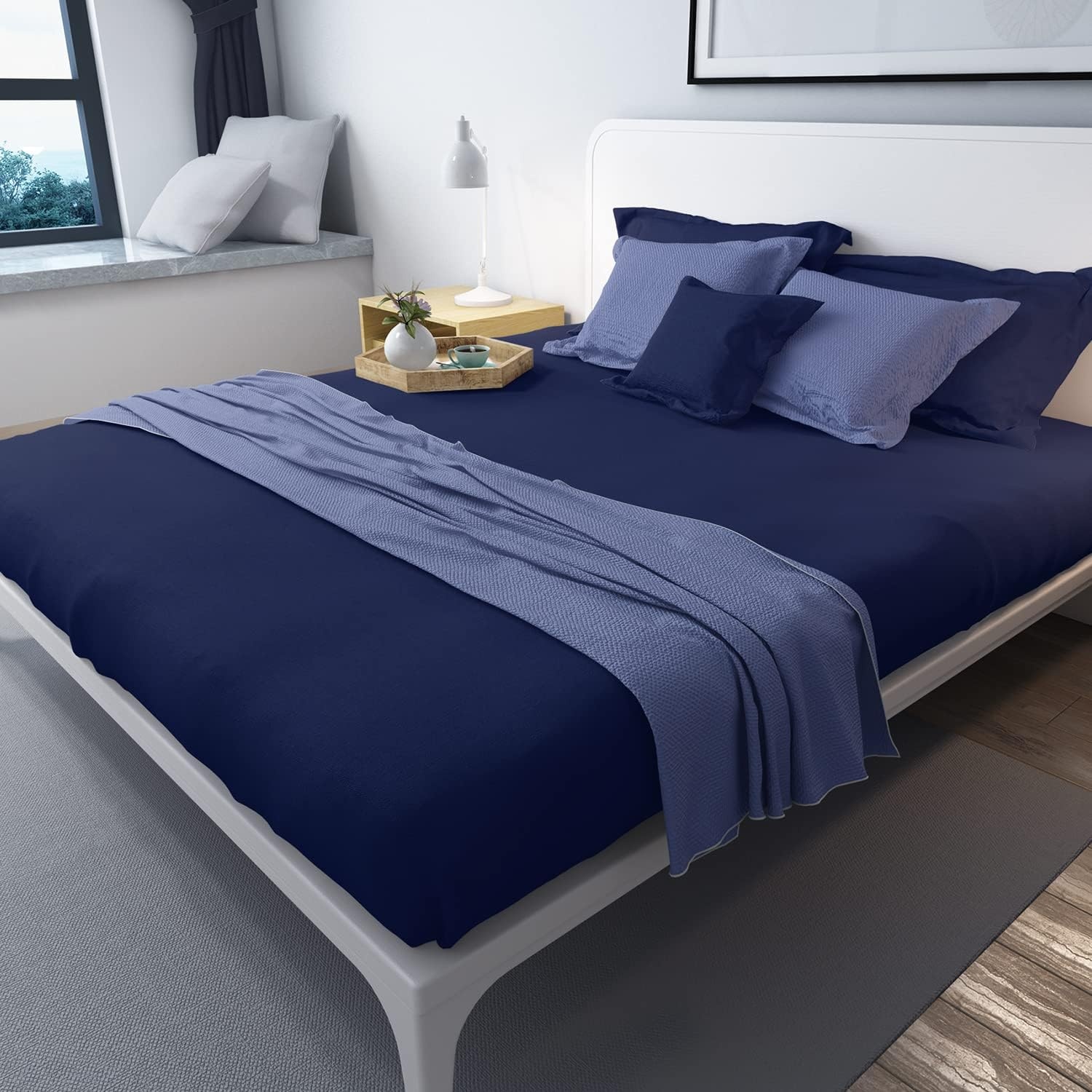 image:imageLirex 2Pack Twin Size Flat Sheet Set UltraSoft Brushed 1800 Microfiber Breathable amp WrinkleFree Machine Washable Navy BlueNavy Blue
