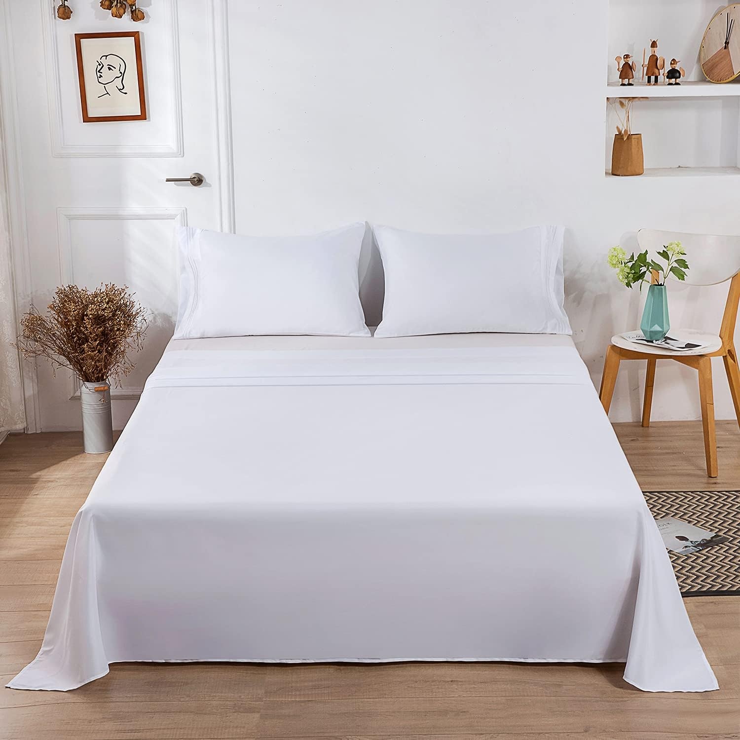 image:imageLirex 2Pack Twin Size Flat Sheet Set UltraSoft Brushed 1800 Microfiber Breathable amp WrinkleFree Machine Washable Navy BlueWhite