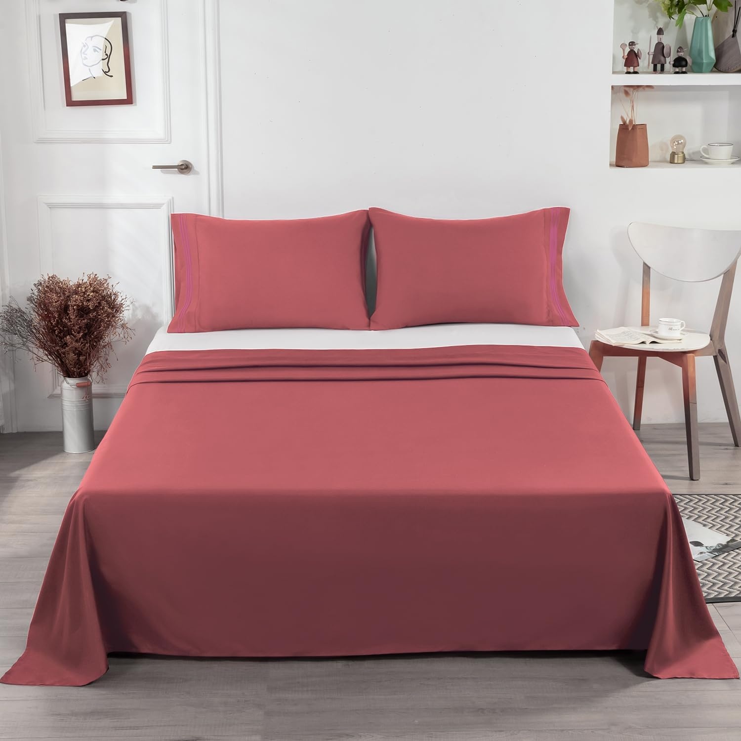 image:imageLirex Beige Flat Sheet TwinUltra Soft amp Breathable Brushed 1800 Microfiber Hotel Quality Flat Sheet Sold Separately Top Sheet for Bed Beige TwinBean Pink