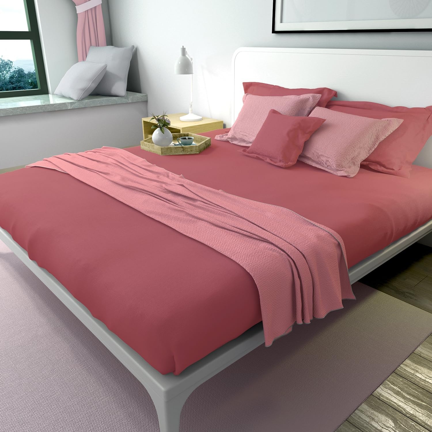 image:imageLirex Beige Flat Sheet TwinUltra Soft amp Breathable Brushed 1800 Microfiber Hotel Quality Flat Sheet Sold Separately Top Sheet for Bed Beige TwinBean Pink