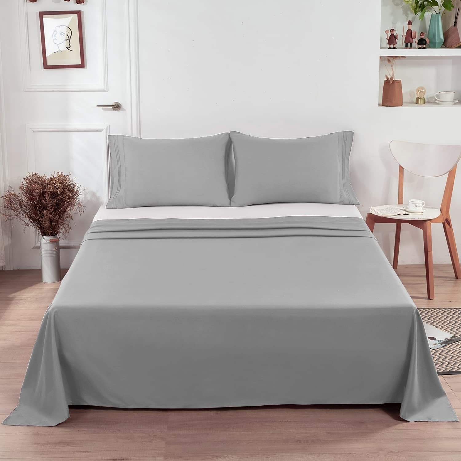 image:imageLirex Beige Flat Sheet TwinUltra Soft amp Breathable Brushed 1800 Microfiber Hotel Quality Flat Sheet Sold Separately Top Sheet for Bed Beige TwinGrey