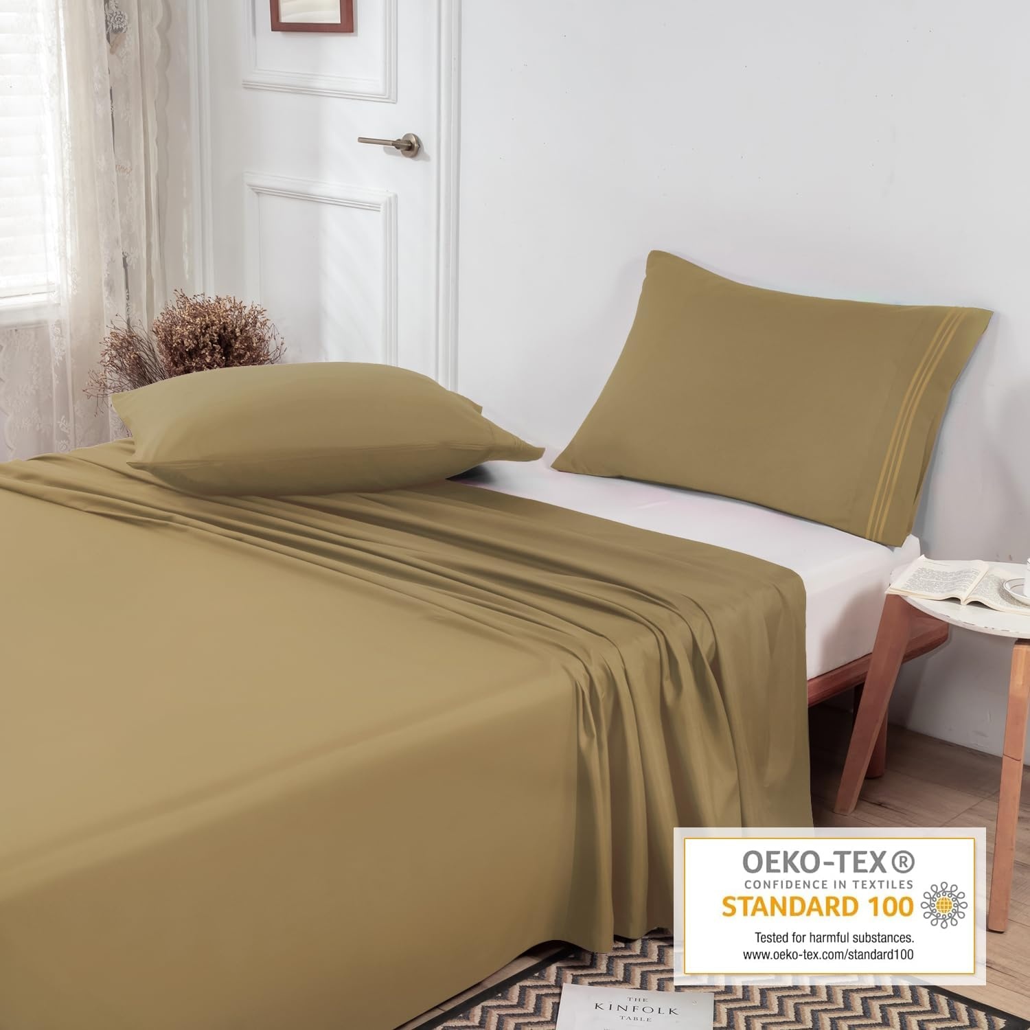 image:imageLirex Beige Flat Sheet TwinUltra Soft amp Breathable Brushed 1800 Microfiber Hotel Quality Flat Sheet Sold Separately Top Sheet for Bed Beige TwinKhaki