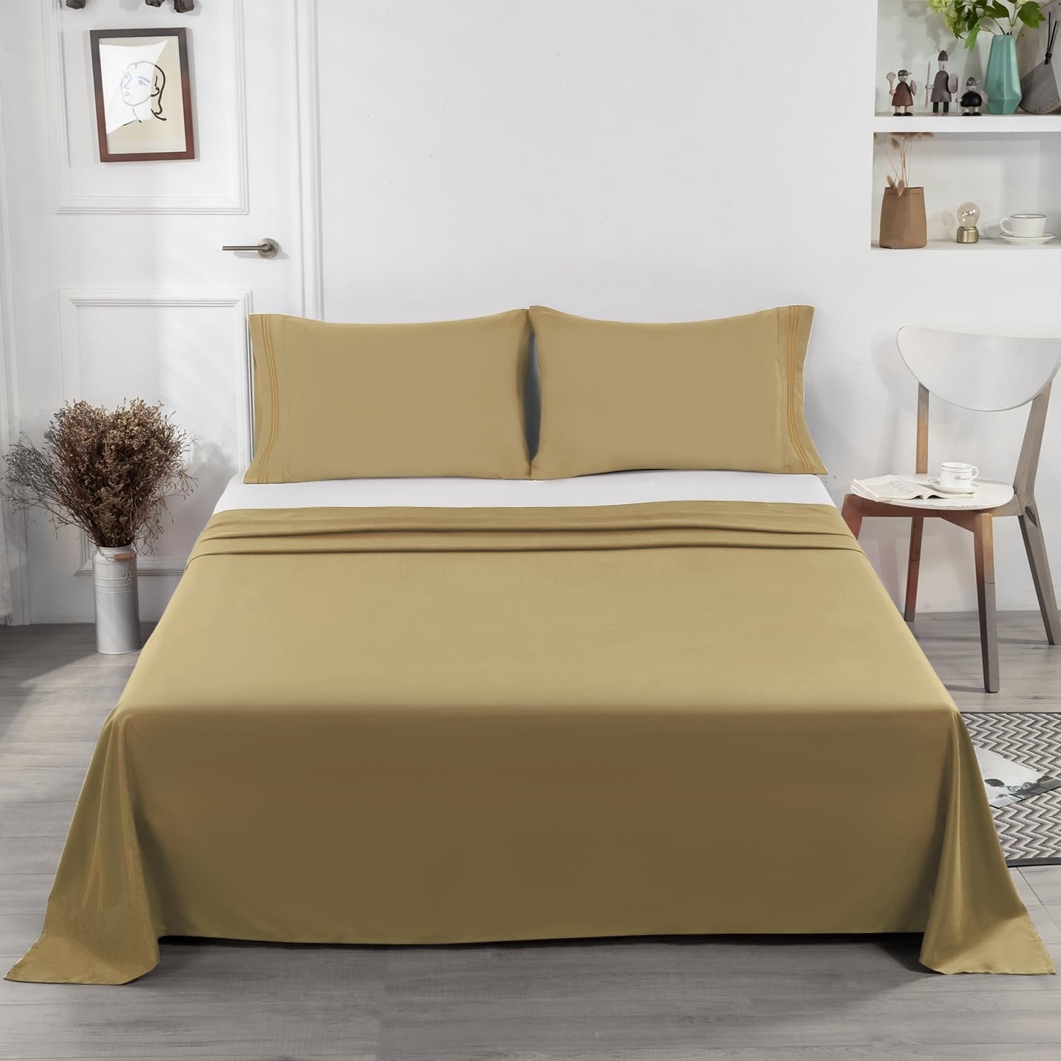 image:imageLirex Beige Flat Sheet TwinUltra Soft amp Breathable Brushed 1800 Microfiber Hotel Quality Flat Sheet Sold Separately Top Sheet for Bed Beige TwinKhaki