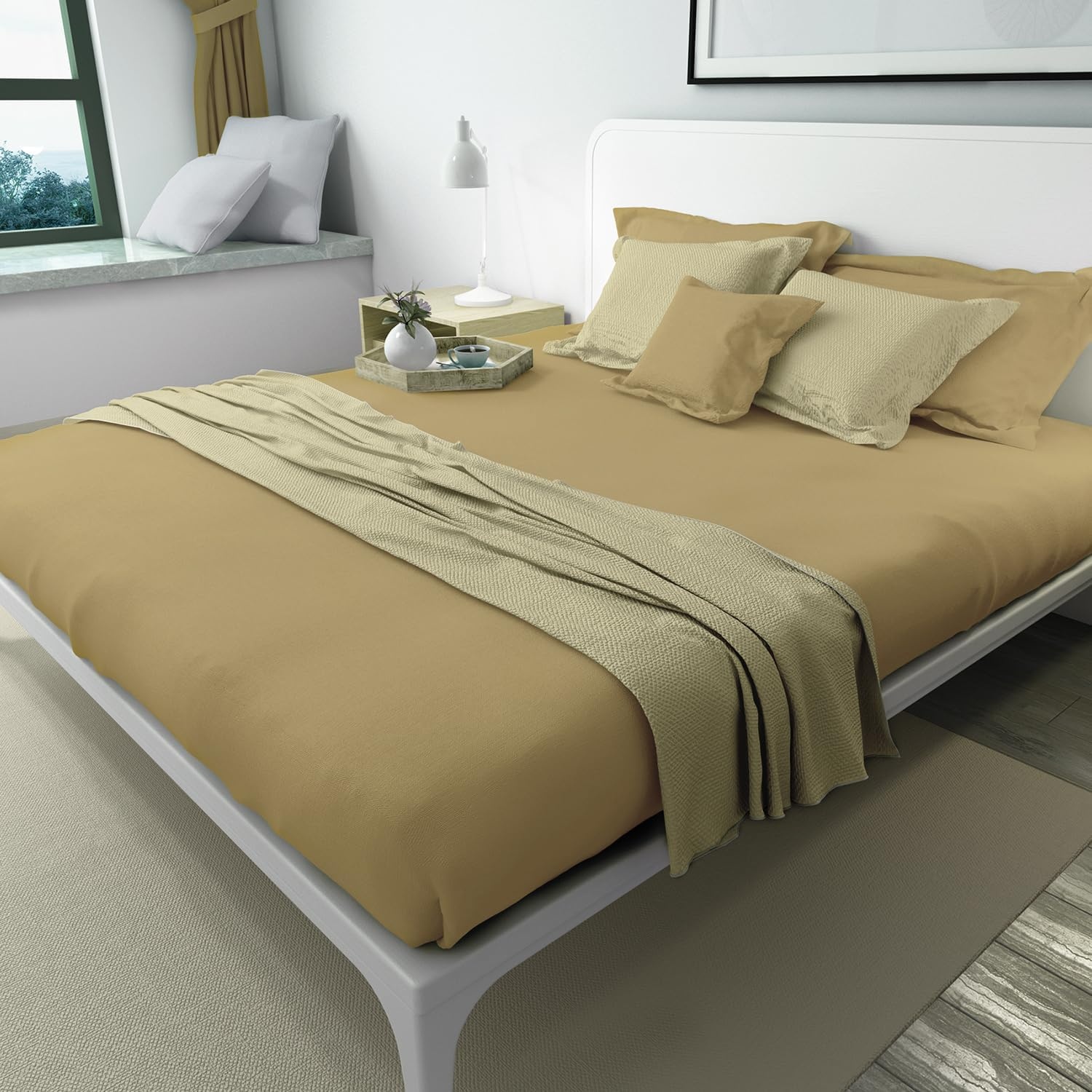 image:imageLirex Beige Flat Sheet TwinUltra Soft amp Breathable Brushed 1800 Microfiber Hotel Quality Flat Sheet Sold Separately Top Sheet for Bed Beige TwinKhaki