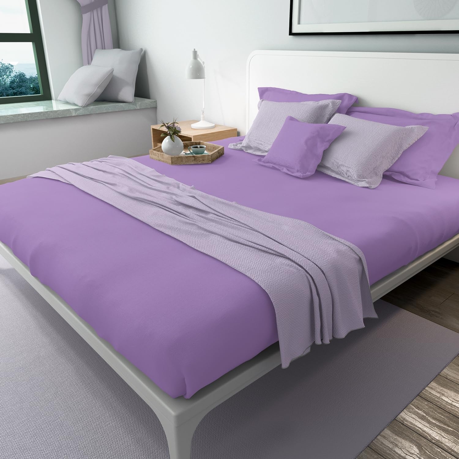 image:imageLirex Beige Flat Sheet TwinUltra Soft amp Breathable Brushed 1800 Microfiber Hotel Quality Flat Sheet Sold Separately Top Sheet for Bed Beige TwinLight Purple