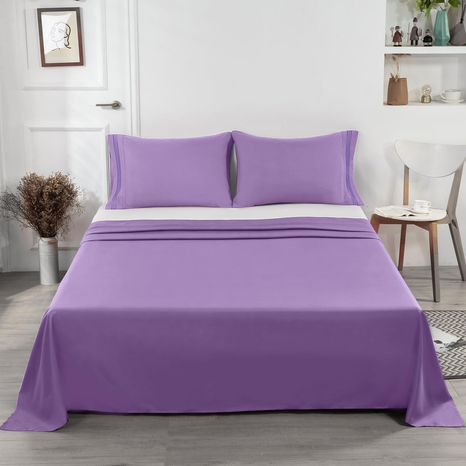 image:imageLirex Beige Flat Sheet TwinUltra Soft amp Breathable Brushed 1800 Microfiber Hotel Quality Flat Sheet Sold Separately Top Sheet for Bed Beige TwinLight Purple