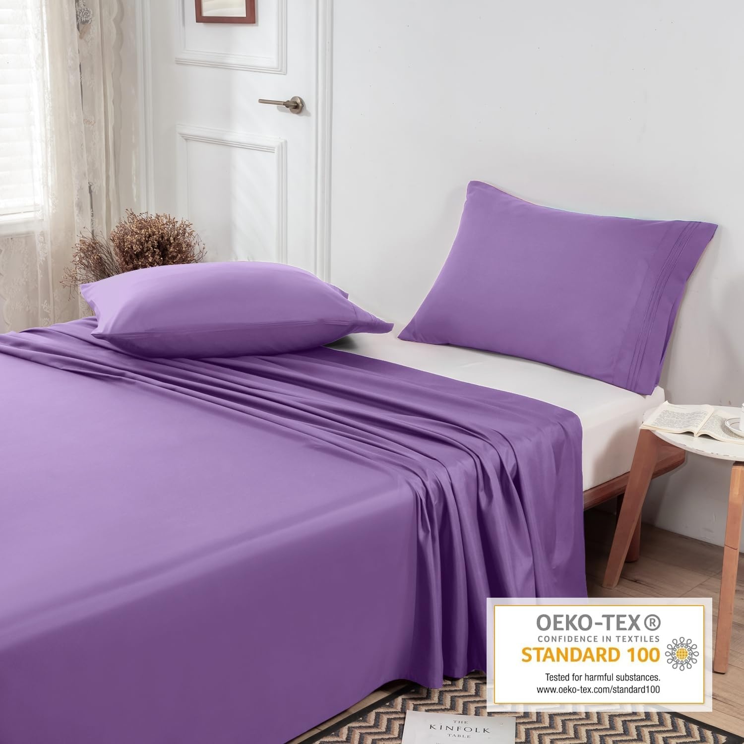 image:imageLirex Beige Flat Sheet TwinUltra Soft amp Breathable Brushed 1800 Microfiber Hotel Quality Flat Sheet Sold Separately Top Sheet for Bed Beige TwinLight Purple