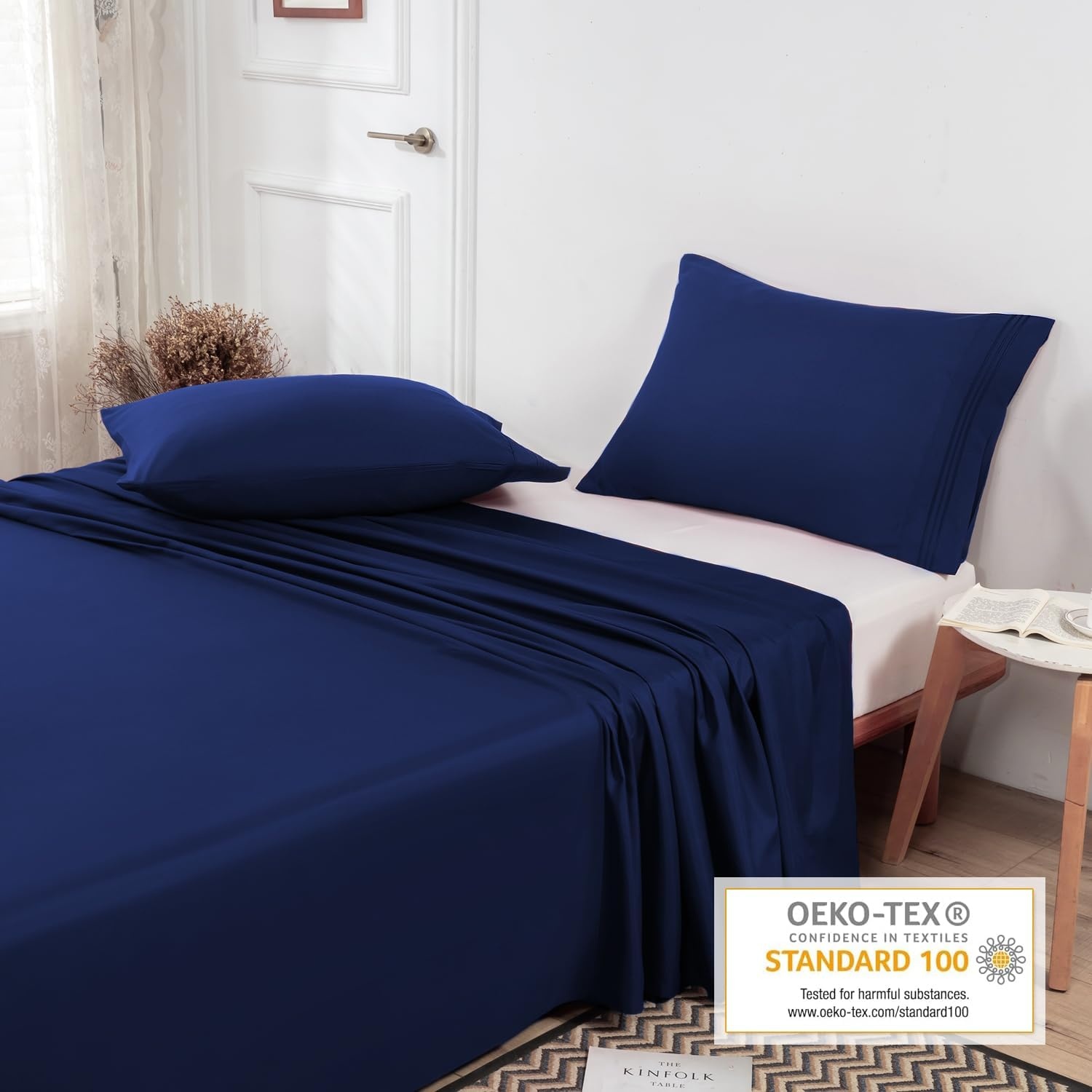 image:imageLirex Beige Flat Sheet TwinUltra Soft amp Breathable Brushed 1800 Microfiber Hotel Quality Flat Sheet Sold Separately Top Sheet for Bed Beige TwinNavy Blue