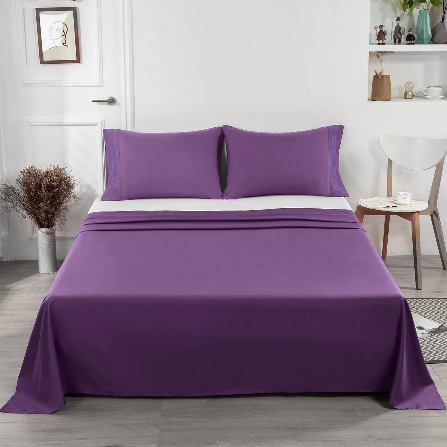 image:imageLirex Beige Flat Sheet TwinUltra Soft amp Breathable Brushed 1800 Microfiber Hotel Quality Flat Sheet Sold Separately Top Sheet for Bed Beige TwinPurple