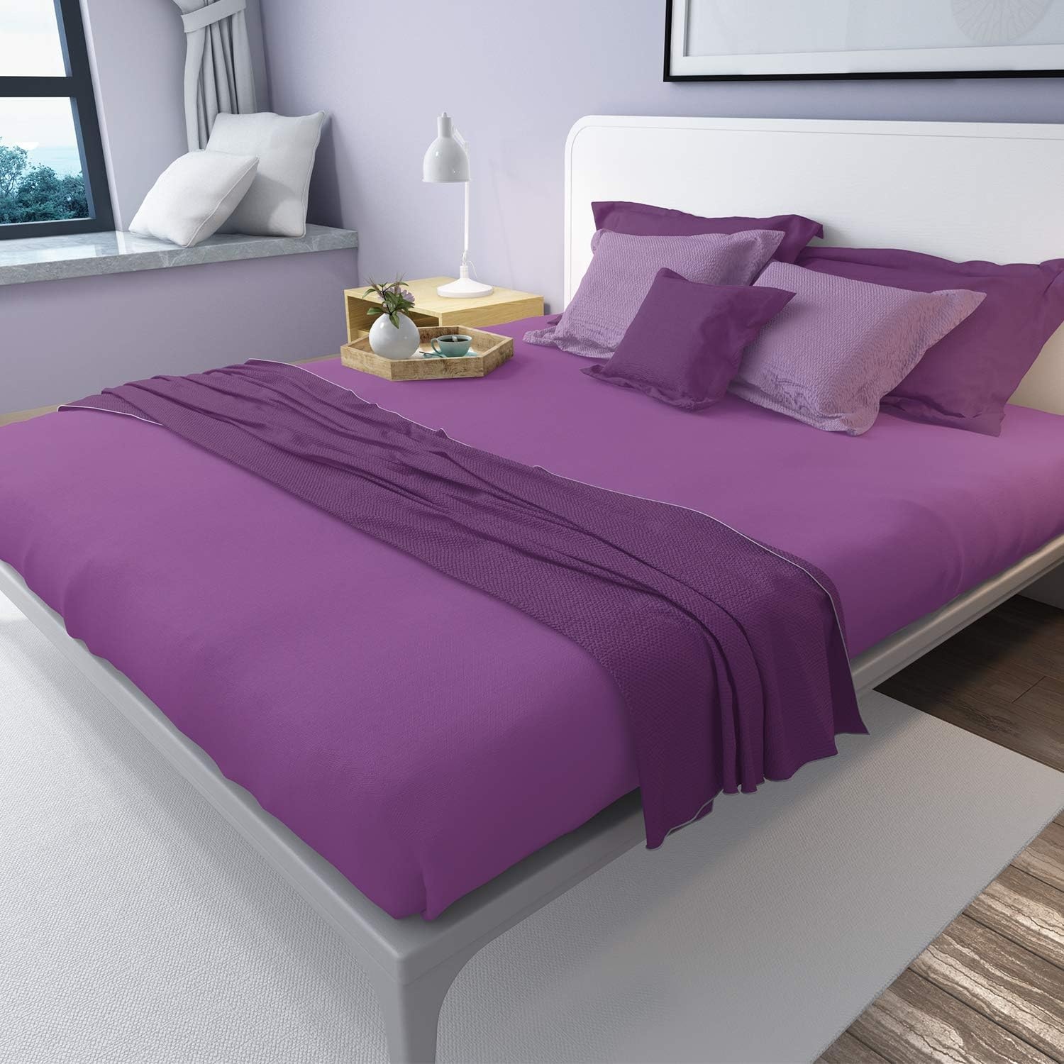 image:imageLirex Beige Flat Sheet TwinUltra Soft amp Breathable Brushed 1800 Microfiber Hotel Quality Flat Sheet Sold Separately Top Sheet for Bed Beige TwinPurple