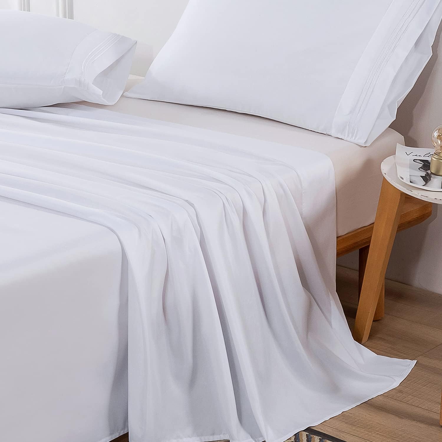 image:imageLirex Beige Flat Sheet TwinUltra Soft amp Breathable Brushed 1800 Microfiber Hotel Quality Flat Sheet Sold Separately Top Sheet for Bed Beige TwinWhite