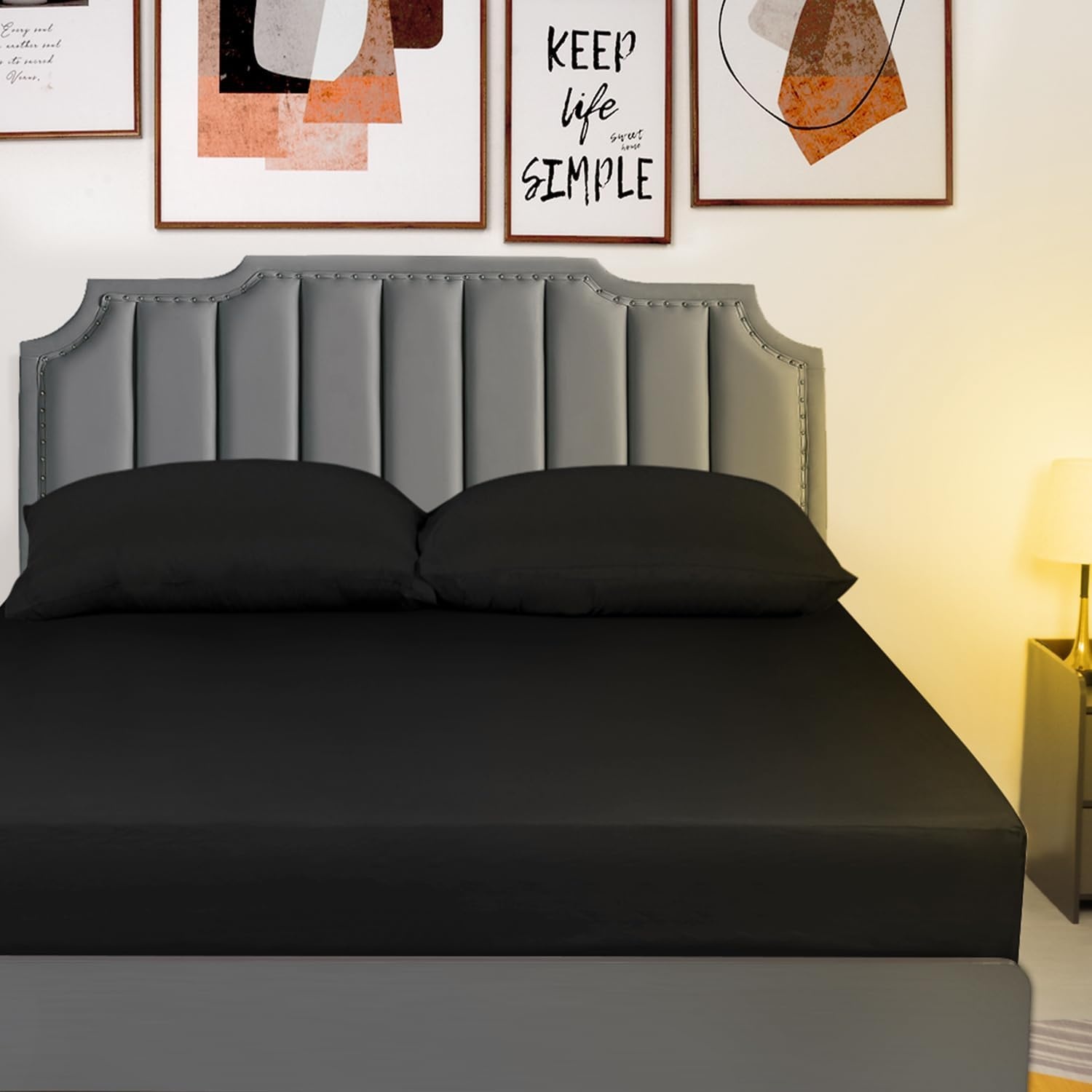image:imageLirex Fitted Twin Sheet Cotton 300 Thread Count Soft Breathable 810 Deep Pocket Sheet for Hotel HomeDark BlueBlack