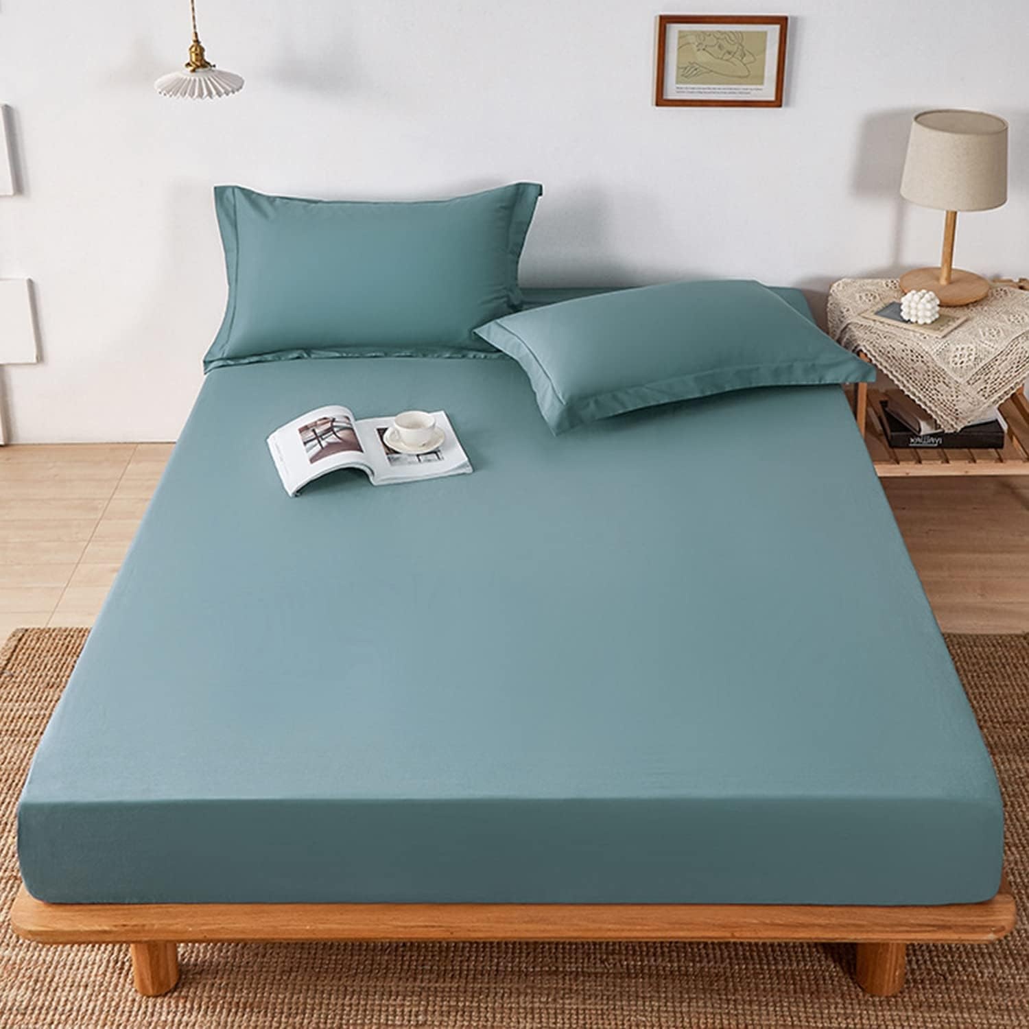 image:imageLirex Fitted Twin Sheet Cotton 300 Thread Count Soft Breathable 810 Deep Pocket Sheet for Hotel HomeDark BlueBlue