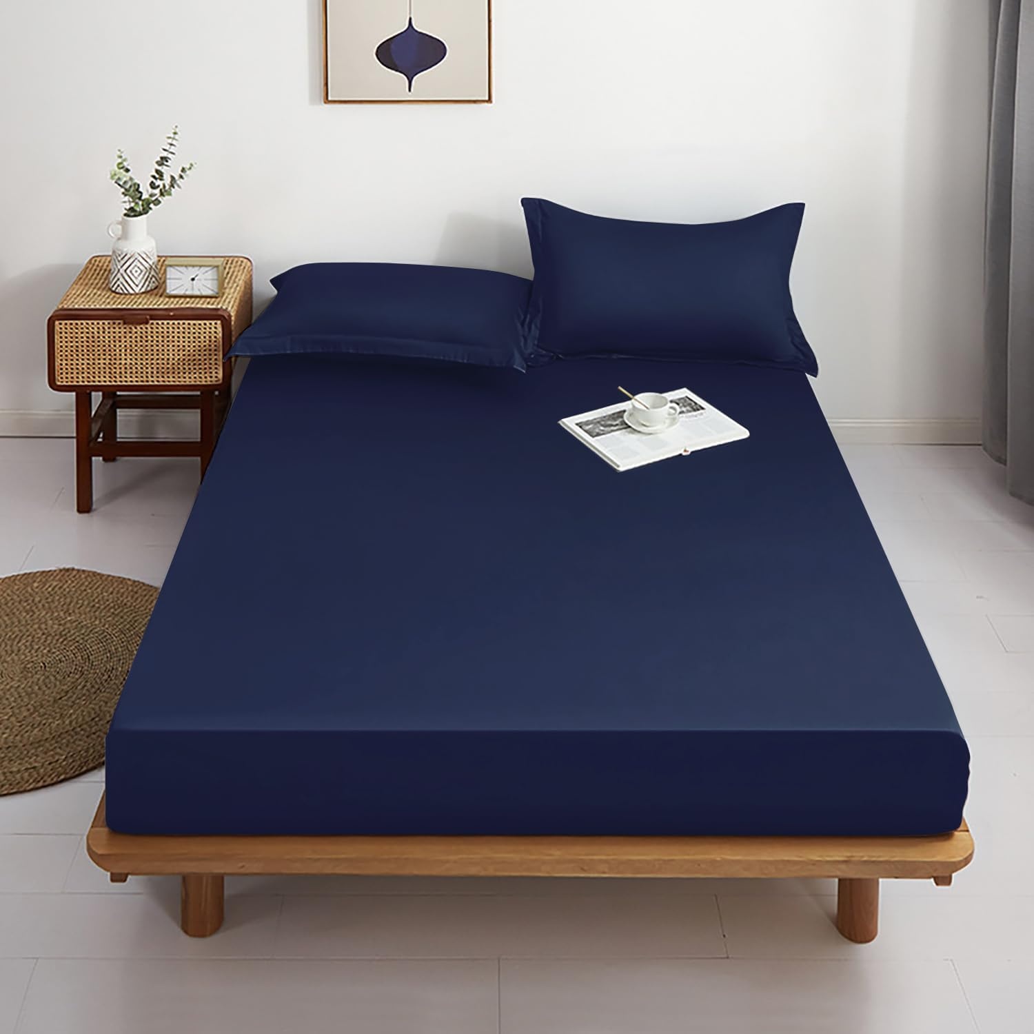 image:imageLirex Fitted Twin Sheet Cotton 300 Thread Count Soft Breathable 810 Deep Pocket Sheet for Hotel HomeDark BlueDark Blue