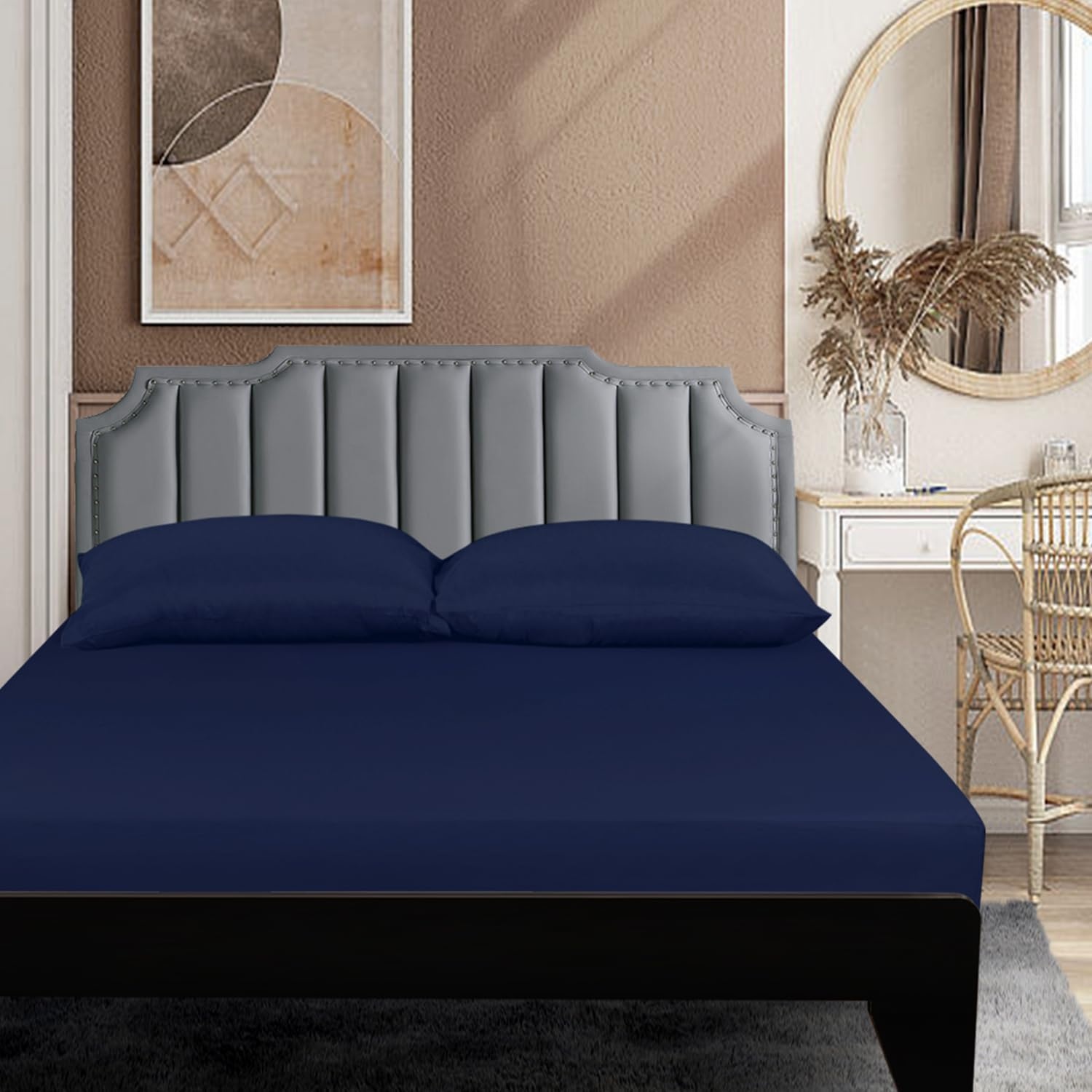 image:imageLirex Fitted Twin Sheet Cotton 300 Thread Count Soft Breathable 810 Deep Pocket Sheet for Hotel HomeDark BlueDark Blue