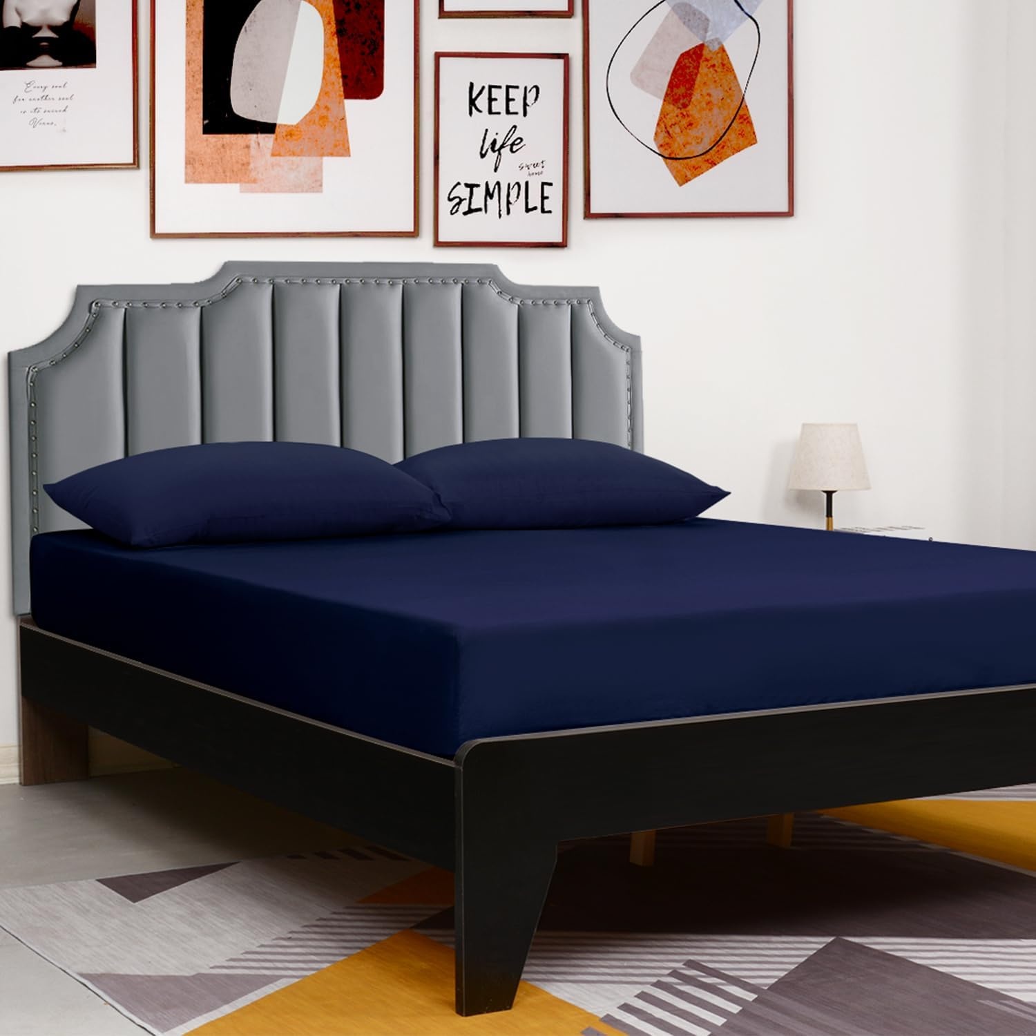 image:imageLirex Fitted Twin Sheet Cotton 300 Thread Count Soft Breathable 810 Deep Pocket Sheet for Hotel HomeDark BlueDark Blue