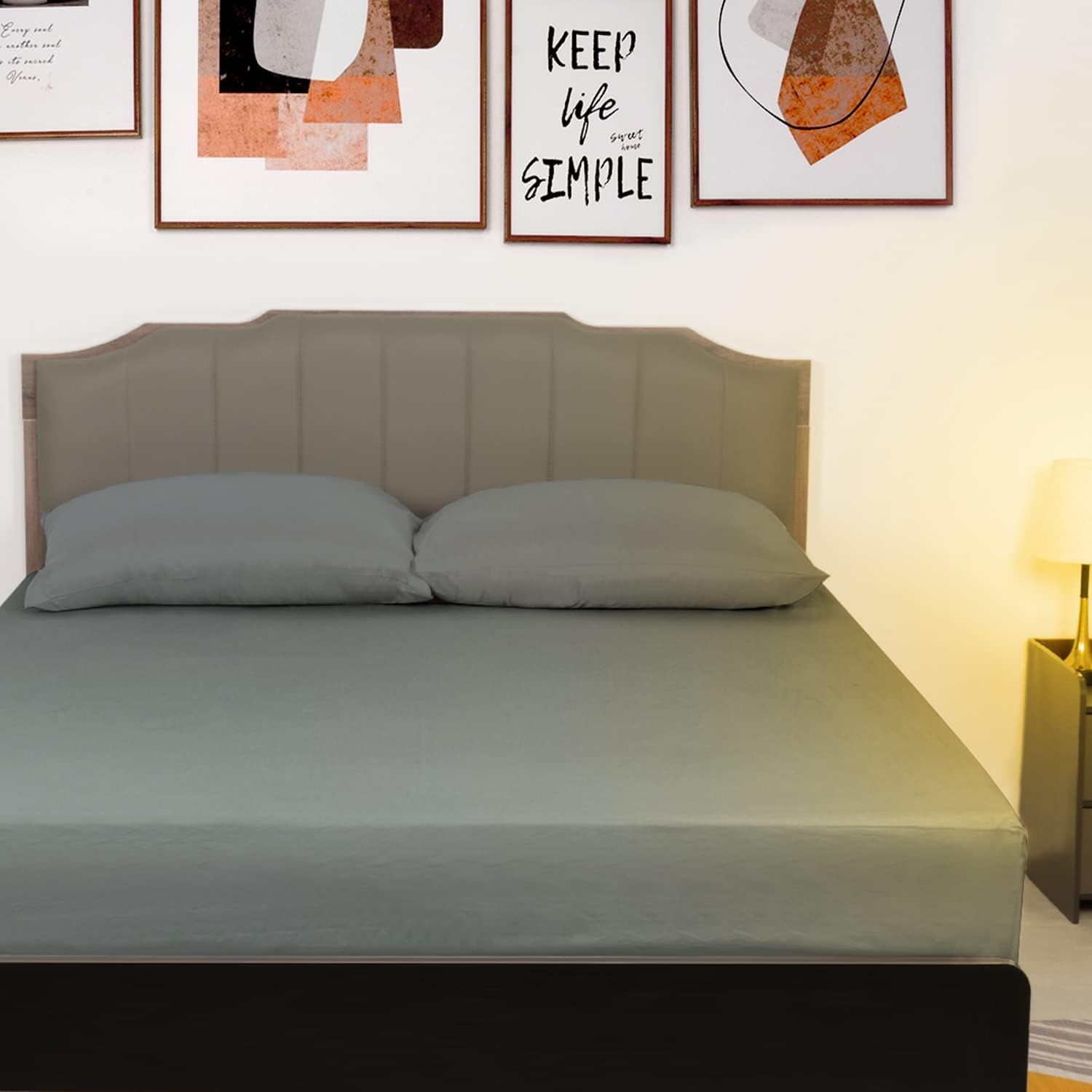 image:imageLirex Fitted Twin Sheet Cotton 300 Thread Count Soft Breathable 810 Deep Pocket Sheet for Hotel HomeDark BlueDark Grey