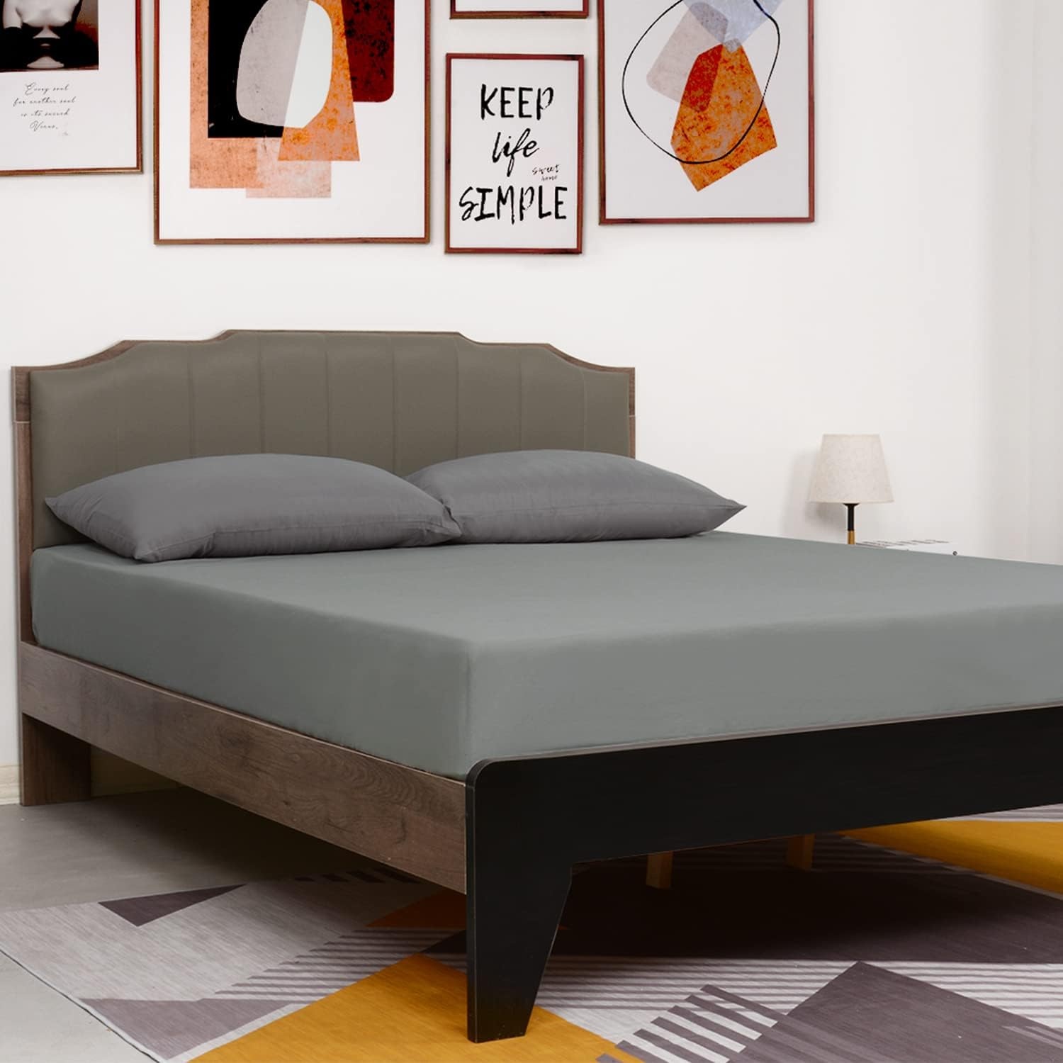 image:imageLirex Fitted Twin Sheet Cotton 300 Thread Count Soft Breathable 810 Deep Pocket Sheet for Hotel HomeDark BlueDark Grey