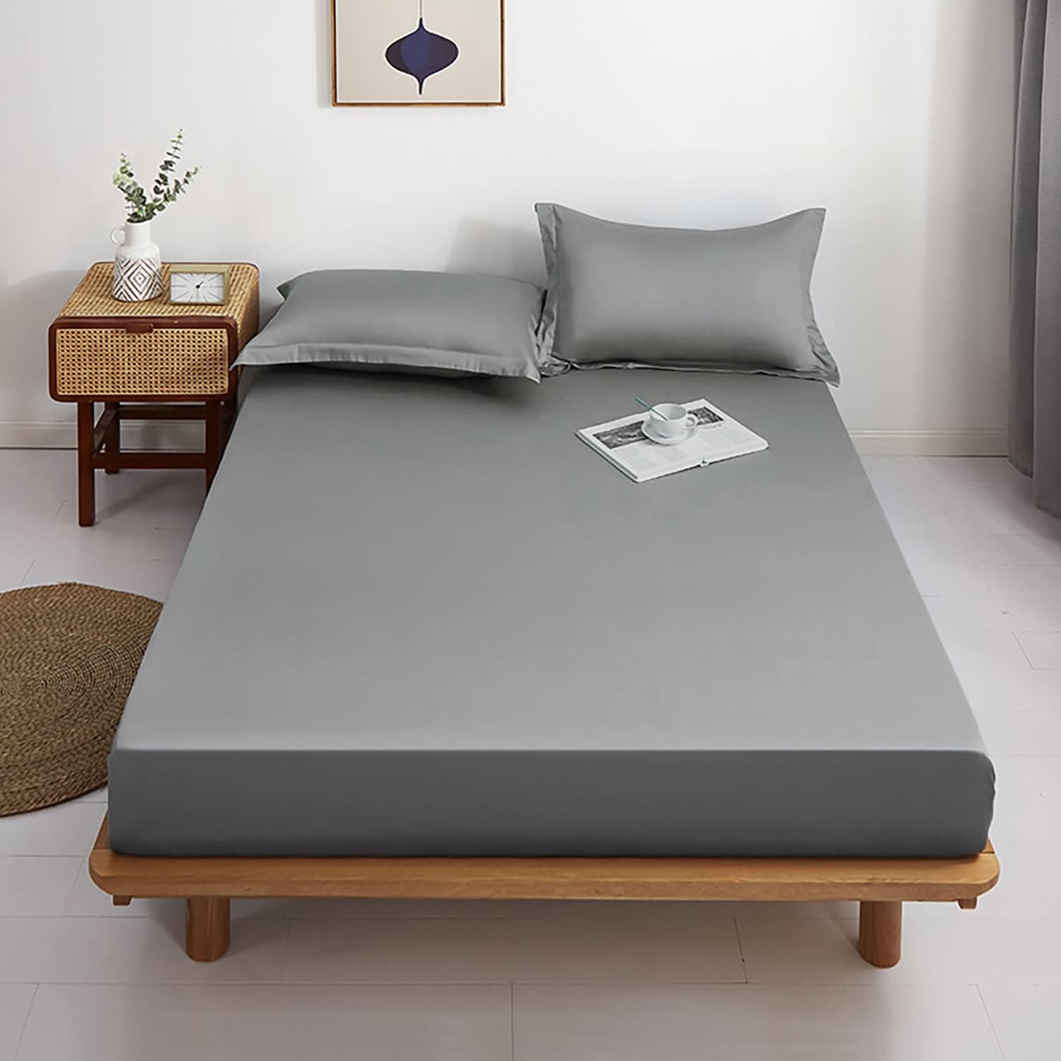 image:imageLirex Fitted Twin Sheet Cotton 300 Thread Count Soft Breathable 810 Deep Pocket Sheet for Hotel HomeDark BlueDark Grey