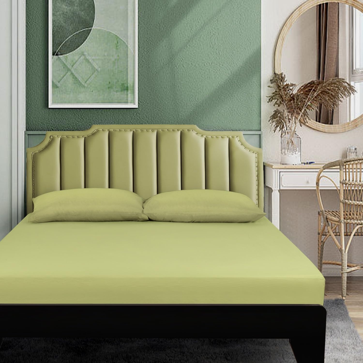 image:imageLirex Fitted Twin Sheet Cotton 300 Thread Count Soft Breathable 810 Deep Pocket Sheet for Hotel HomeDark BlueGreen